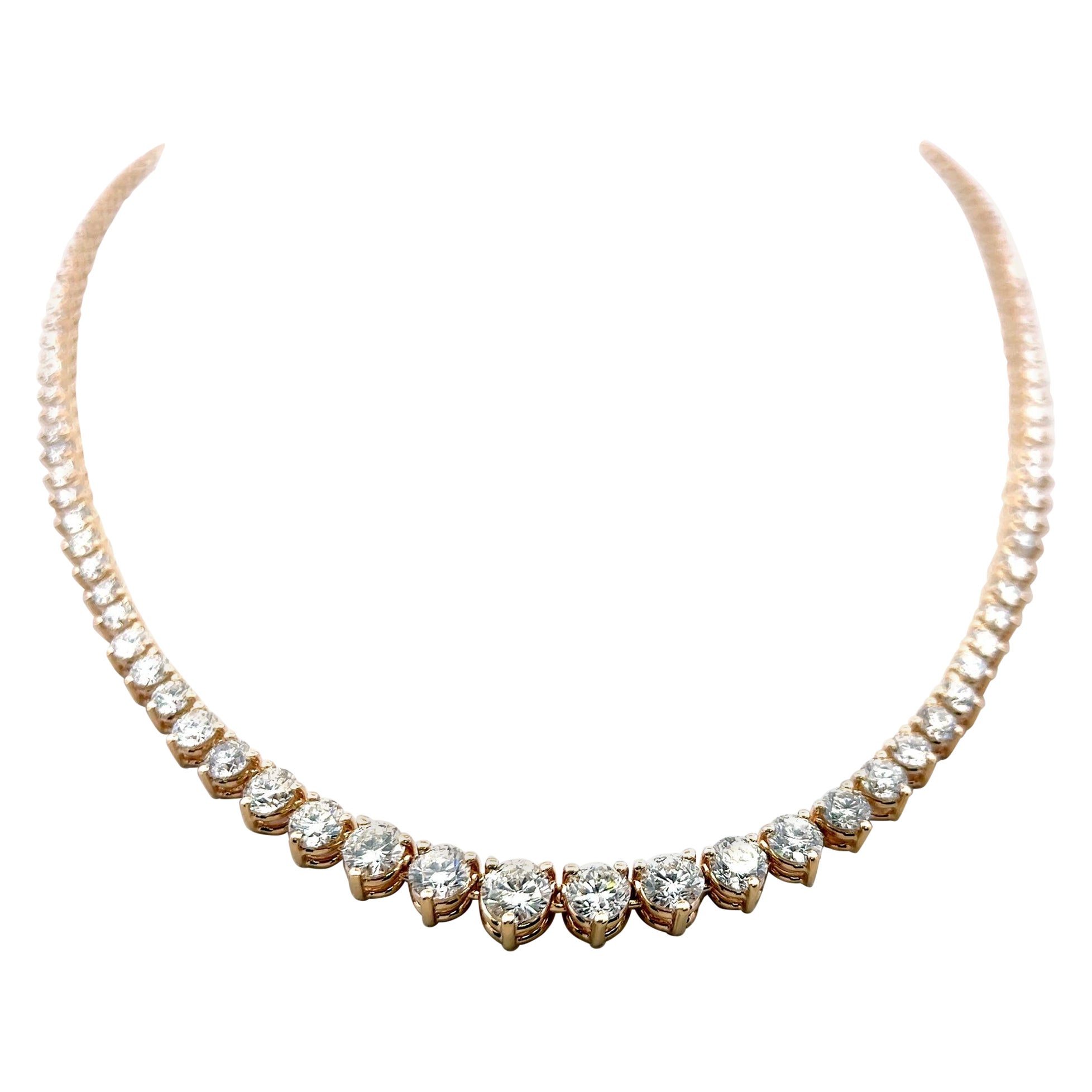 Collana Riviera con diamanti F VS da 12,82 carati in oro 14K Stile tennis graduato in vendita