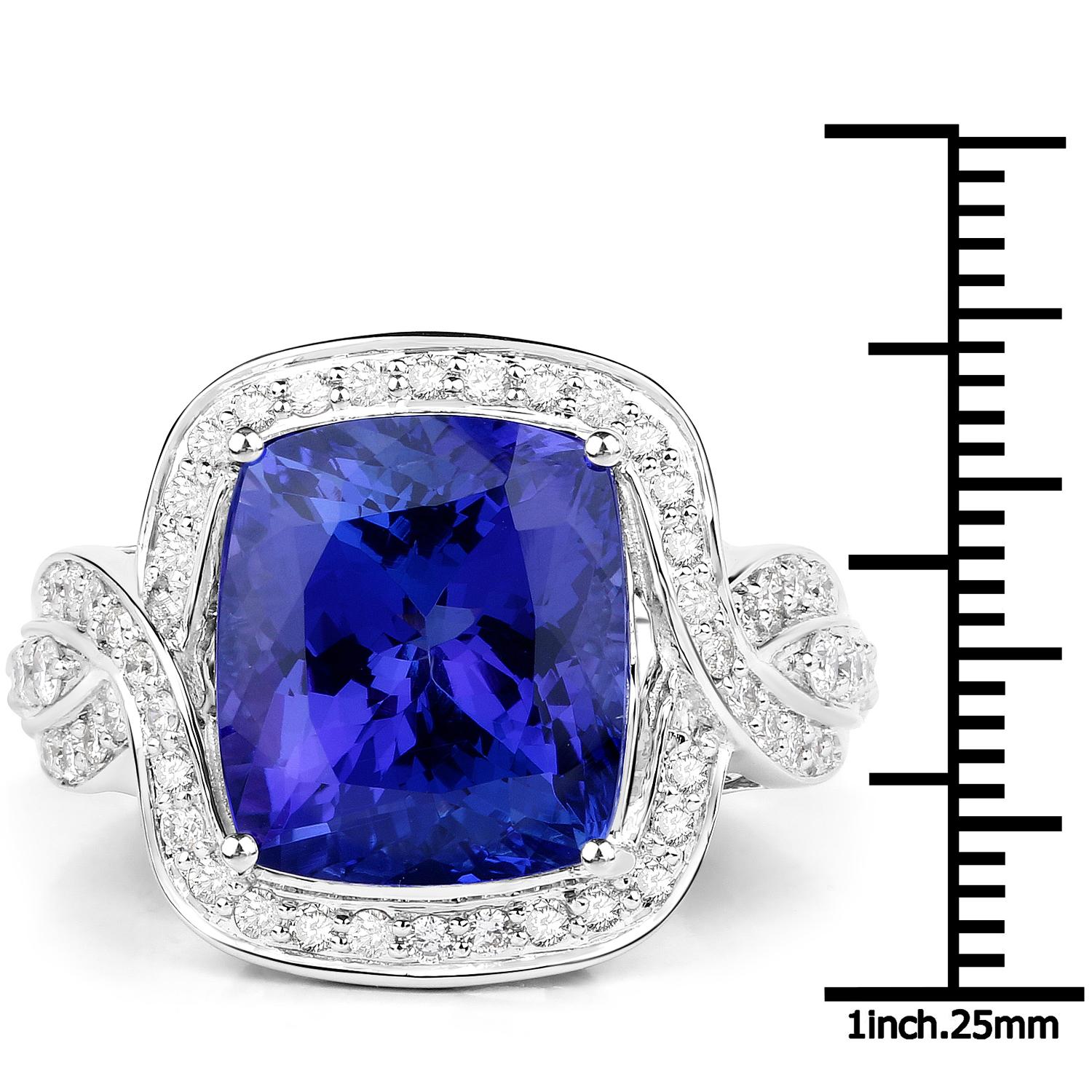 12.82 Carat Genuine Tanzanite and Diamond 18 Karat White Gold Cocktail Ring In New Condition For Sale In Great Neck, NY