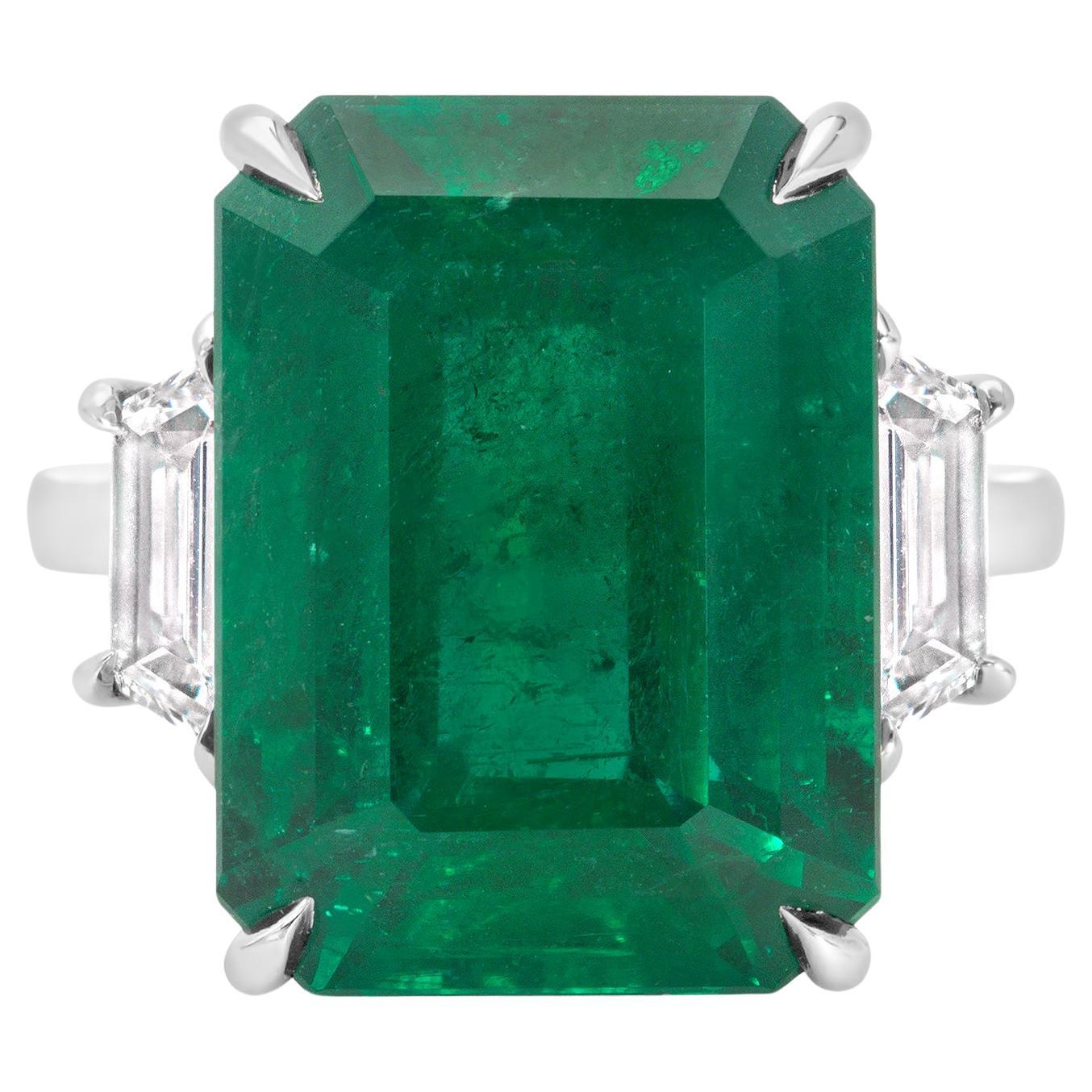 Roman Malakov 12.82 Carats Emerald & Diamond Three-Stone Engagement Ring For Sale