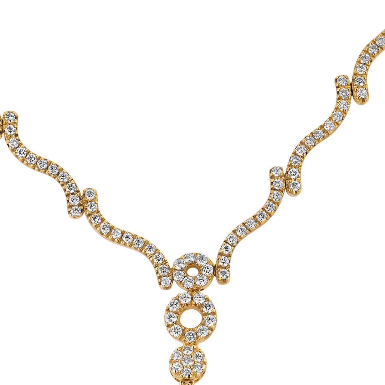 18 Karat Yellow Gold Drop Necklace Featuring A 12.83 Carat Pear Cut Orange Citrine Enhanced By 246 Round Diamonds Totaling 1.97 Carats. 