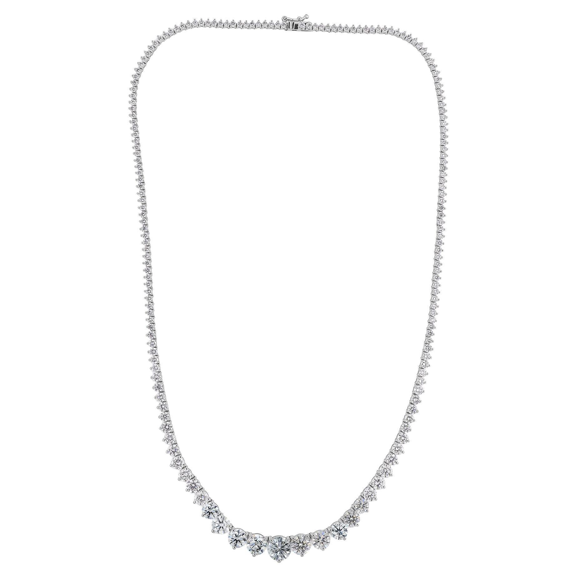 12.83 Carat Graduated SI/H Diamond Chain Necklace 14 Karat White Gold