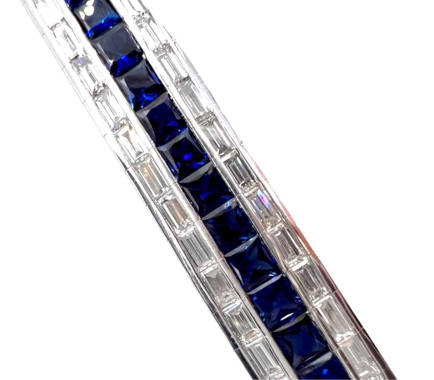 Art déco Bracelet en platine Sophia avec saphirs bleus de 12,83 carats et diamants en vente