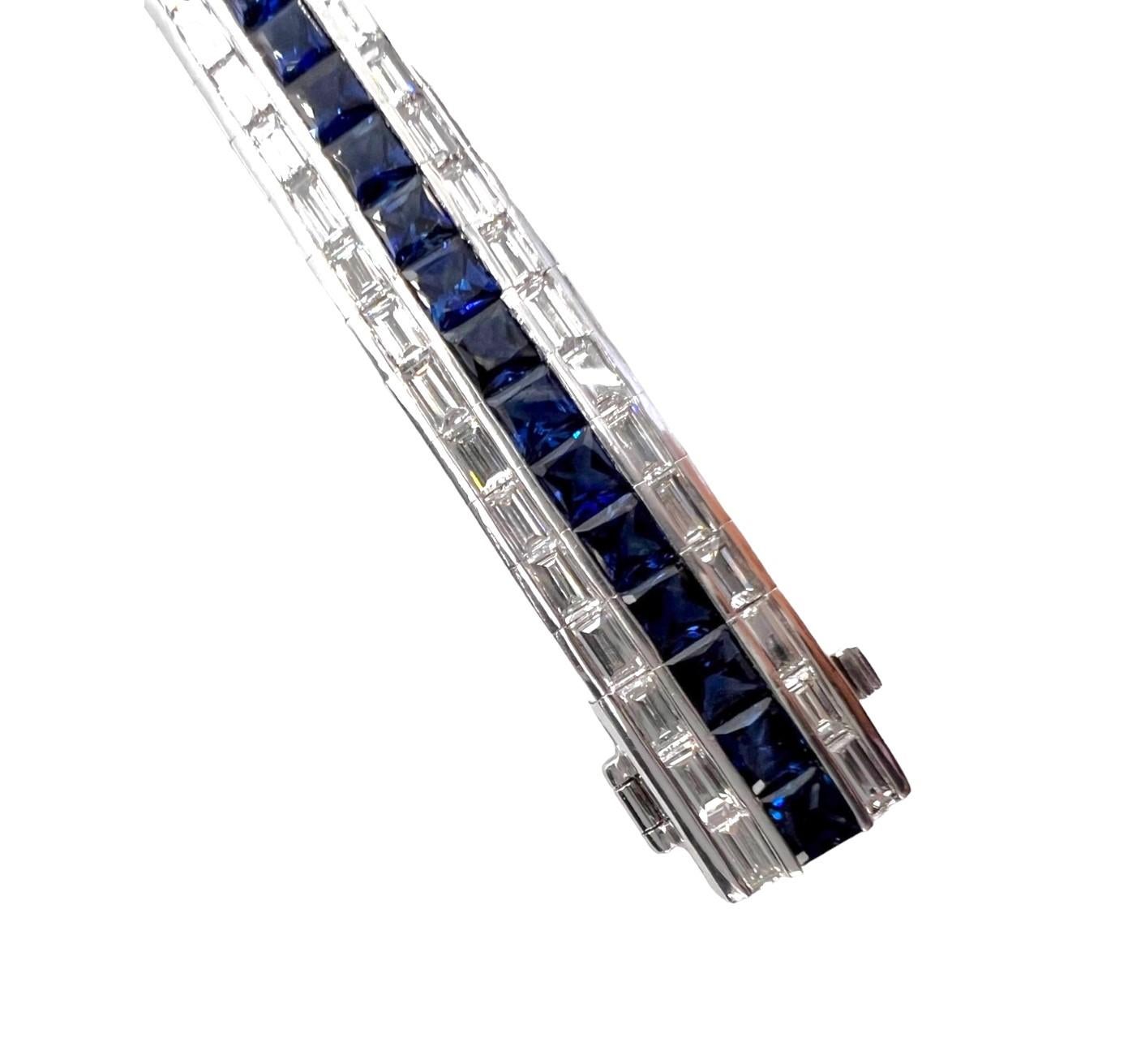 Art Deco Sophia D. 12.83 Carat Blue Sapphire and Diamonds Platinum Bracelet For Sale
