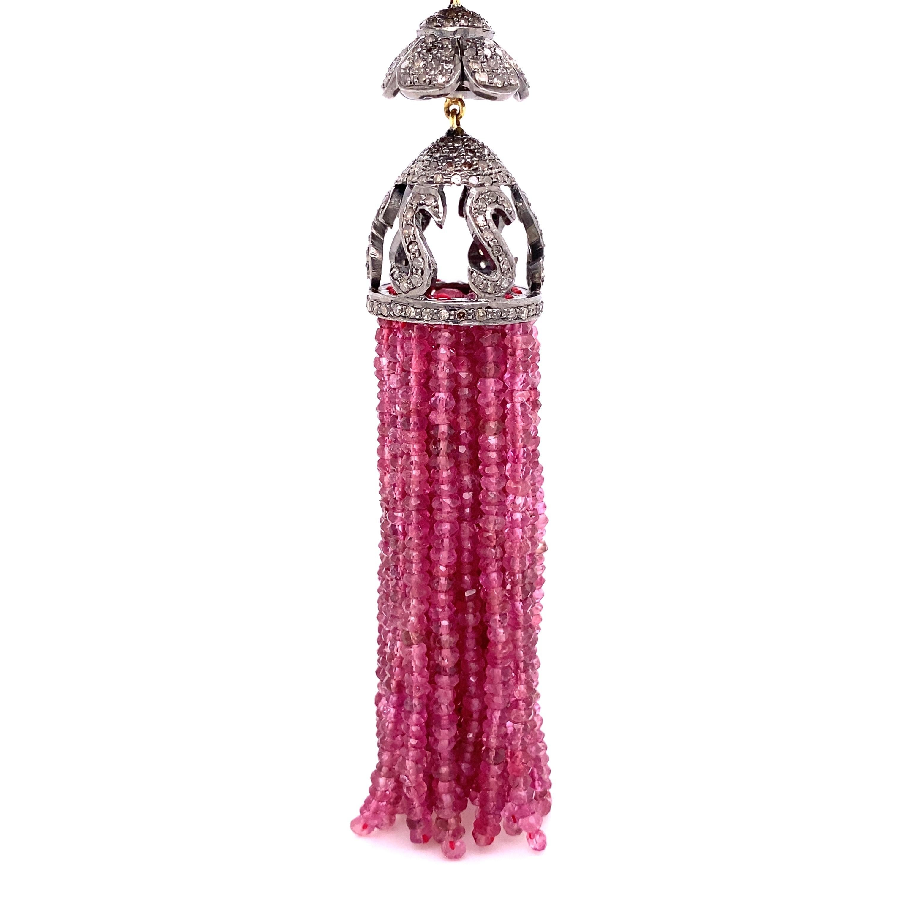 Modern 128.30 Carat Tourmaline Tassel and Diamond Gold and Sterling Silver Pendant For Sale