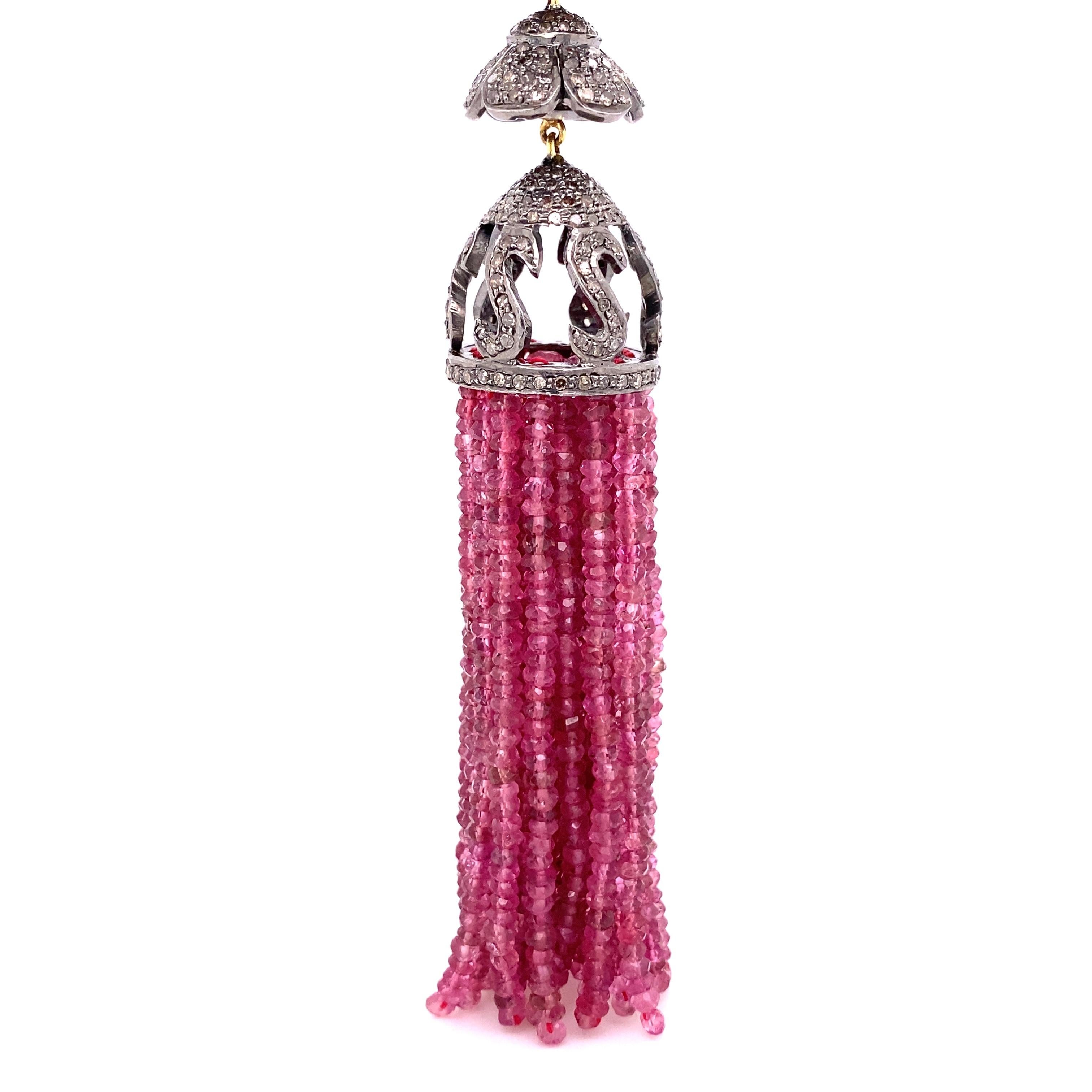 Moderne Pendentif en or et argent sterling avec pampille en tourmaline de 128,30 carats et diamants en vente