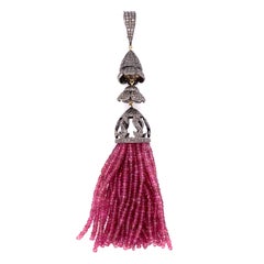 Pendentif en or et argent sterling avec pampille en tourmaline de 128,30 carats et diamants