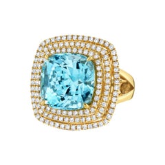 12.84 Carat Aquamarine and Diamond Ring 18 Karat Yellow Gold