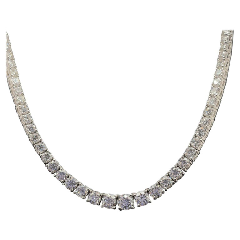 12.84 Carat Diamond Tennis Line Necklace, 18 Karat White Gold For Sale ...