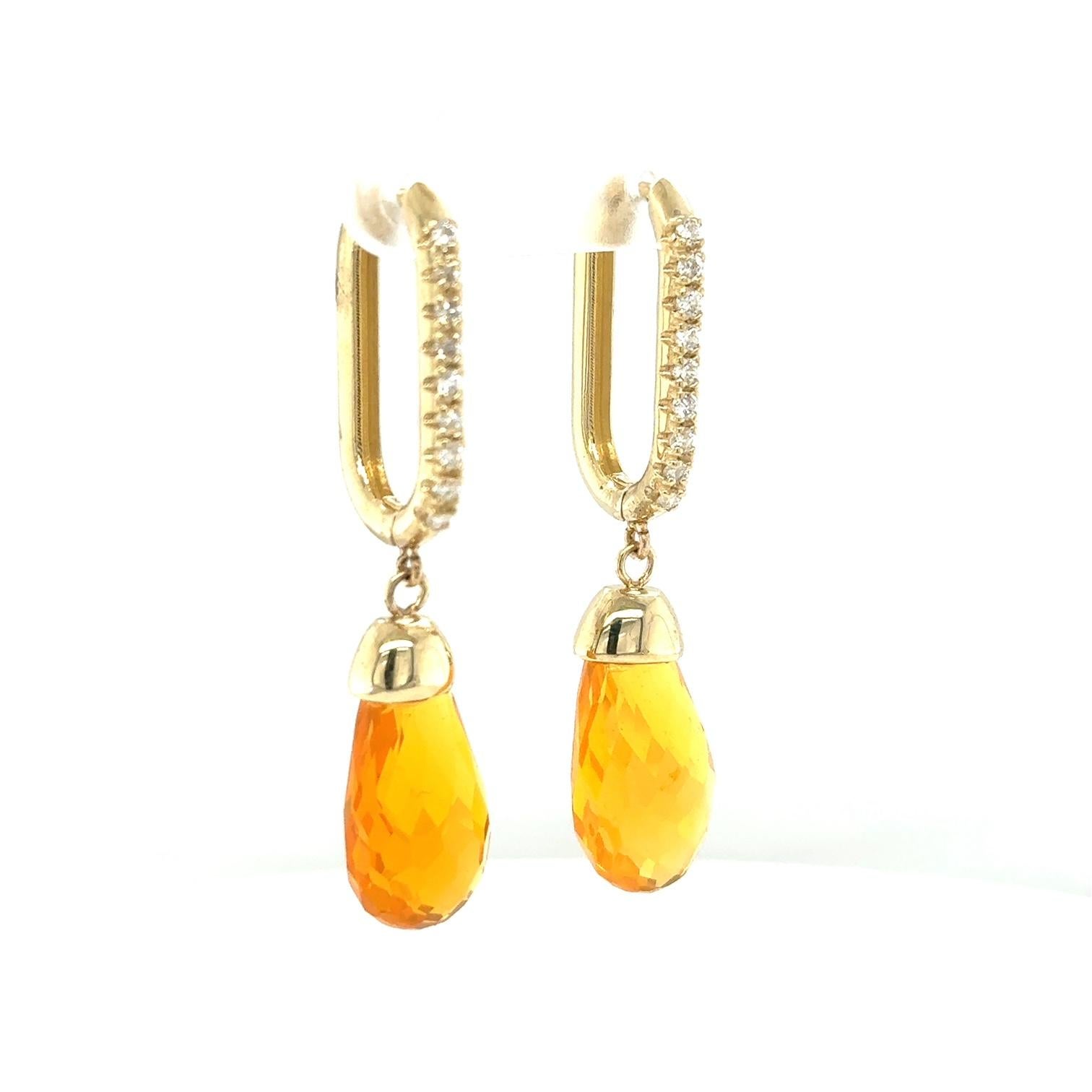 12.84 Carat Fire Opal Diamond Yellow Gold Drop Earrings

Item Specs:

2 Faceted Briolette Fire Opal stones weighing approximately 12.50 Carats
(Measurements of Fire Opal Faceted Briolette 15mm x 10mm) 
18 Round Cut Natural Diamonds weighing 0.34