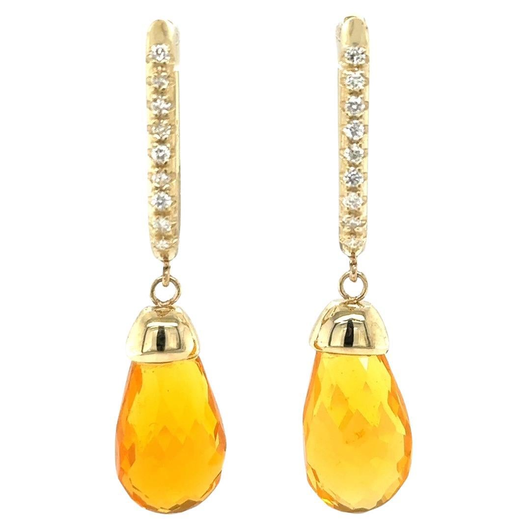 12.84 Carat Fire Opal Diamond Yellow Gold Drop Earrings