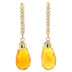 Boucles d'oreilles pendantes en or jaune 12,84 carats Opale de feu Diamant