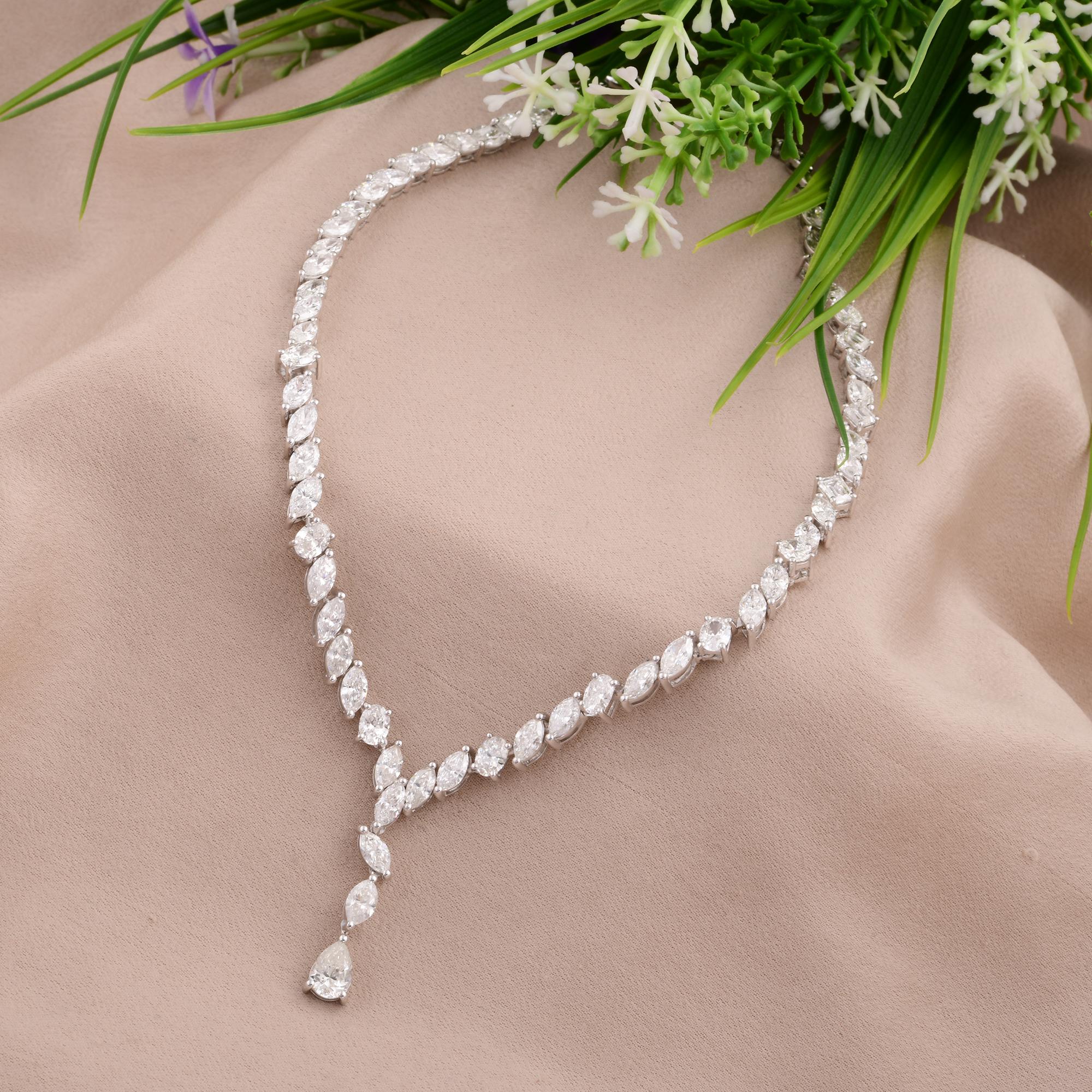 Modern 12.84 Carat Real Multi Shape Diamond Lariat Necklace 18 Karat White Gold Jewelry For Sale