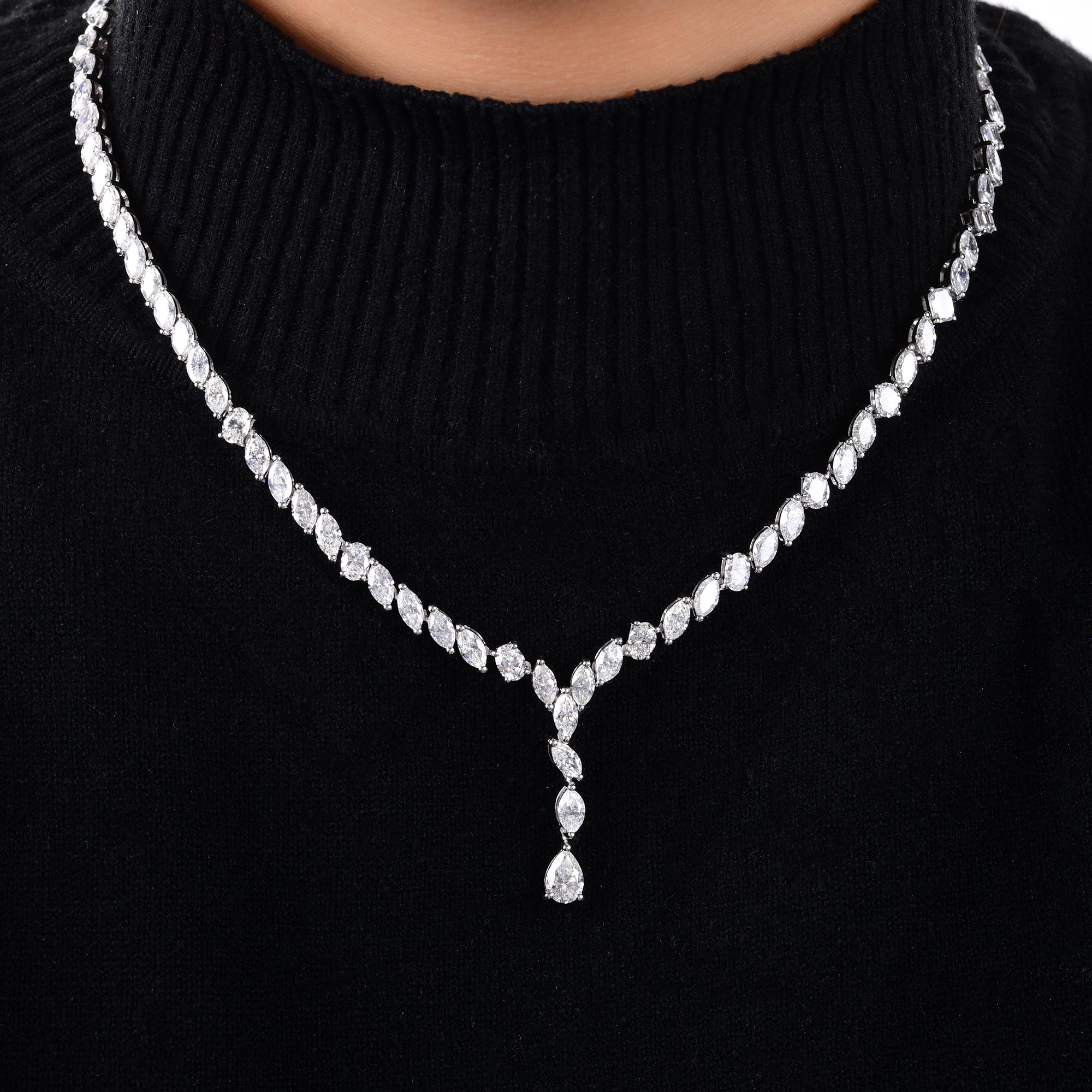 Pear Cut 12.84 Carat Real Multi Shape Diamond Lariat Necklace 18 Karat White Gold Jewelry For Sale