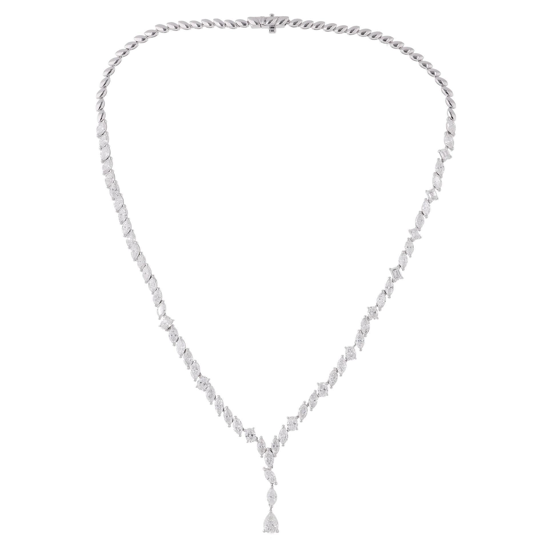 12.84 Carat Real Multi Shape Diamond Lariat Necklace 18 Karat White Gold Jewelry For Sale