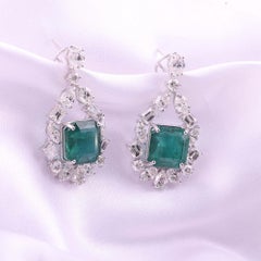 12.84 Carat Zambian Emerald 6.61 Carat SI/H Diamond Earrings 18 Karat White Gold