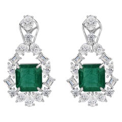 12.84 Carat Zambian Emerald 6.61 Carat SI/H Diamond Earrings 18 Karat White Gold