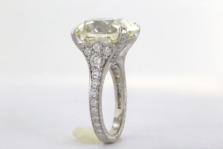 Romantic 12.85 Carat Cushion Cut Diamond Ring For Sale