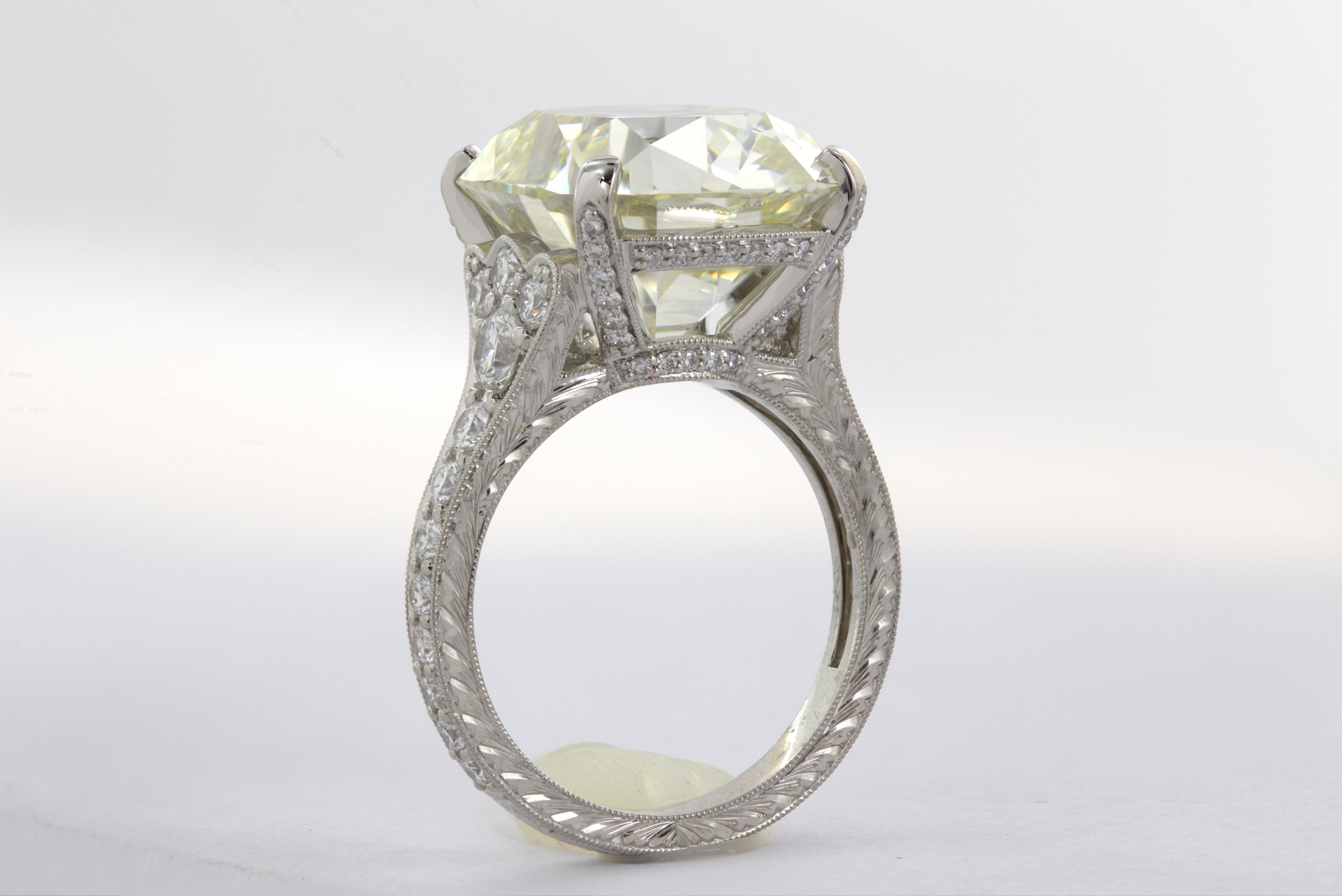 12.85 Carat Cushion Cut Diamond Ring In New Condition For Sale In Chestnut Hill, MA