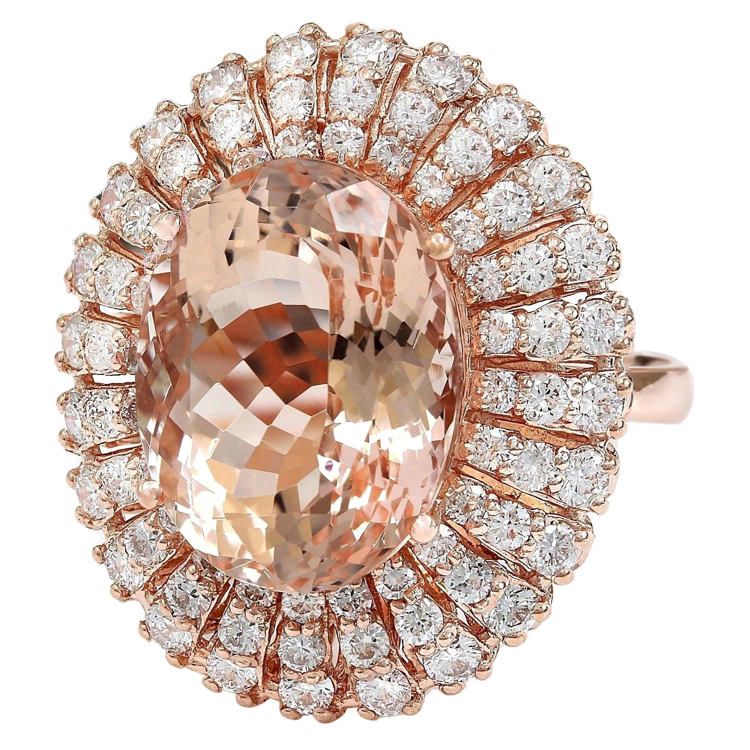 12.85 Carat Morganite 18 Karat Solid Rose Gold Diamond Ring