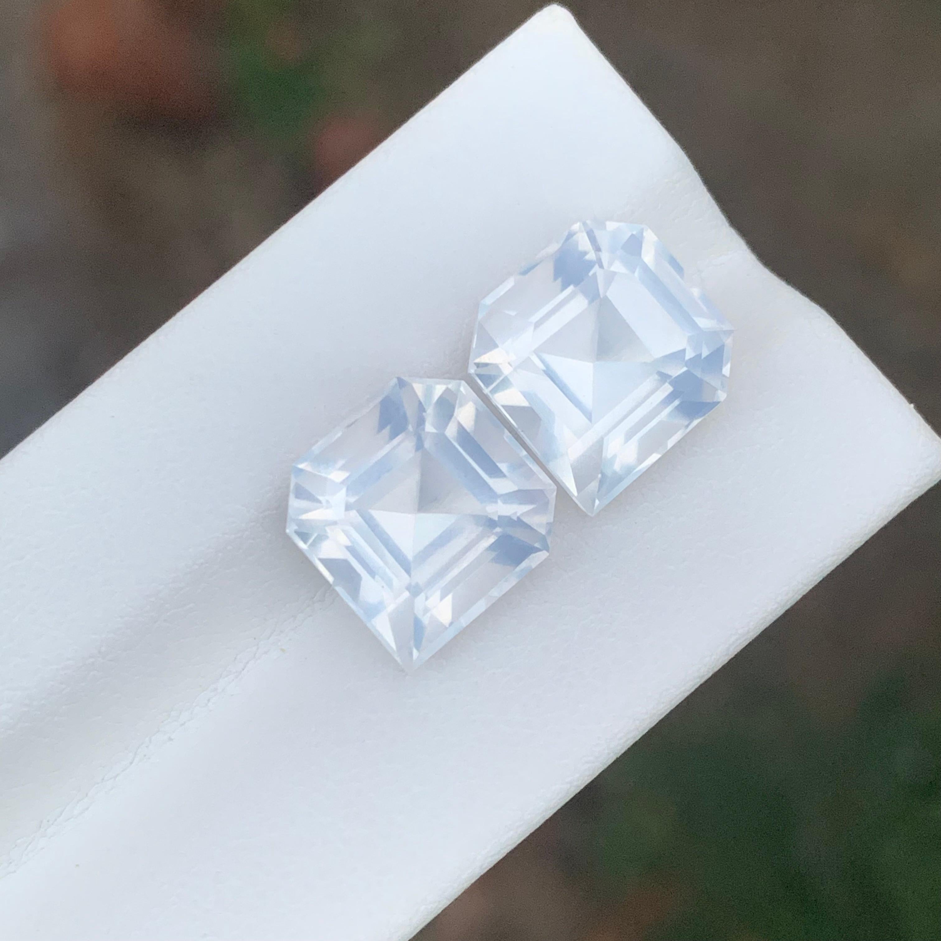 12.85 Carat Natural Loose Milky Quartz Pair Unique Asscher Cut Gemstone For Sale 5