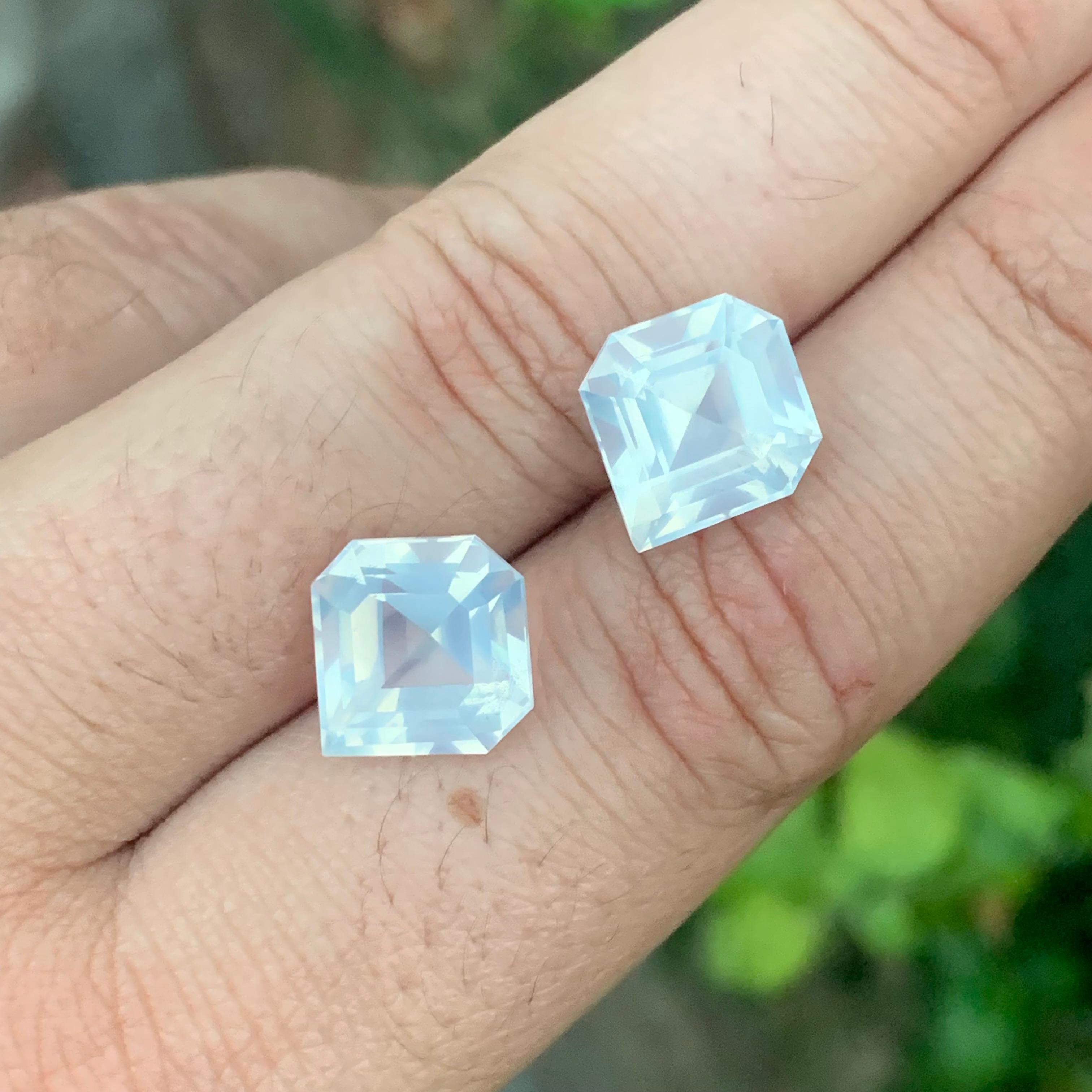 12.85 Carat Natural Loose Milky Quartz Pair Unique Asscher Cut Gemstone For Sale 6