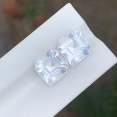 12,85 Karat Natürlicher Loser Milchquarz Paar Einzigartiger Asscher Schliff Edelstein