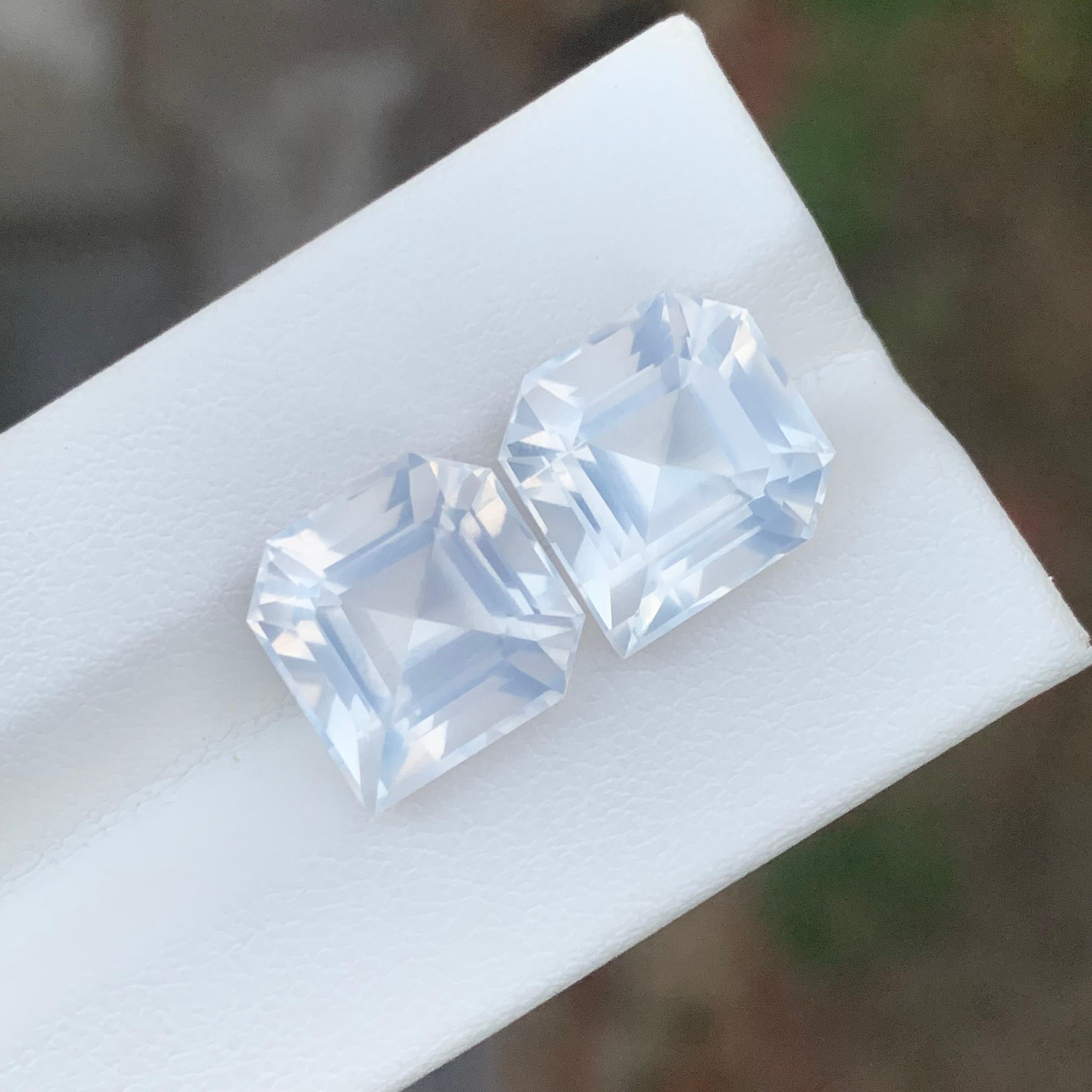 12.85 Carat Natural Loose Milky Quartz Pair Unique Asscher Cut Gemstone In New Condition For Sale In Peshawar, PK