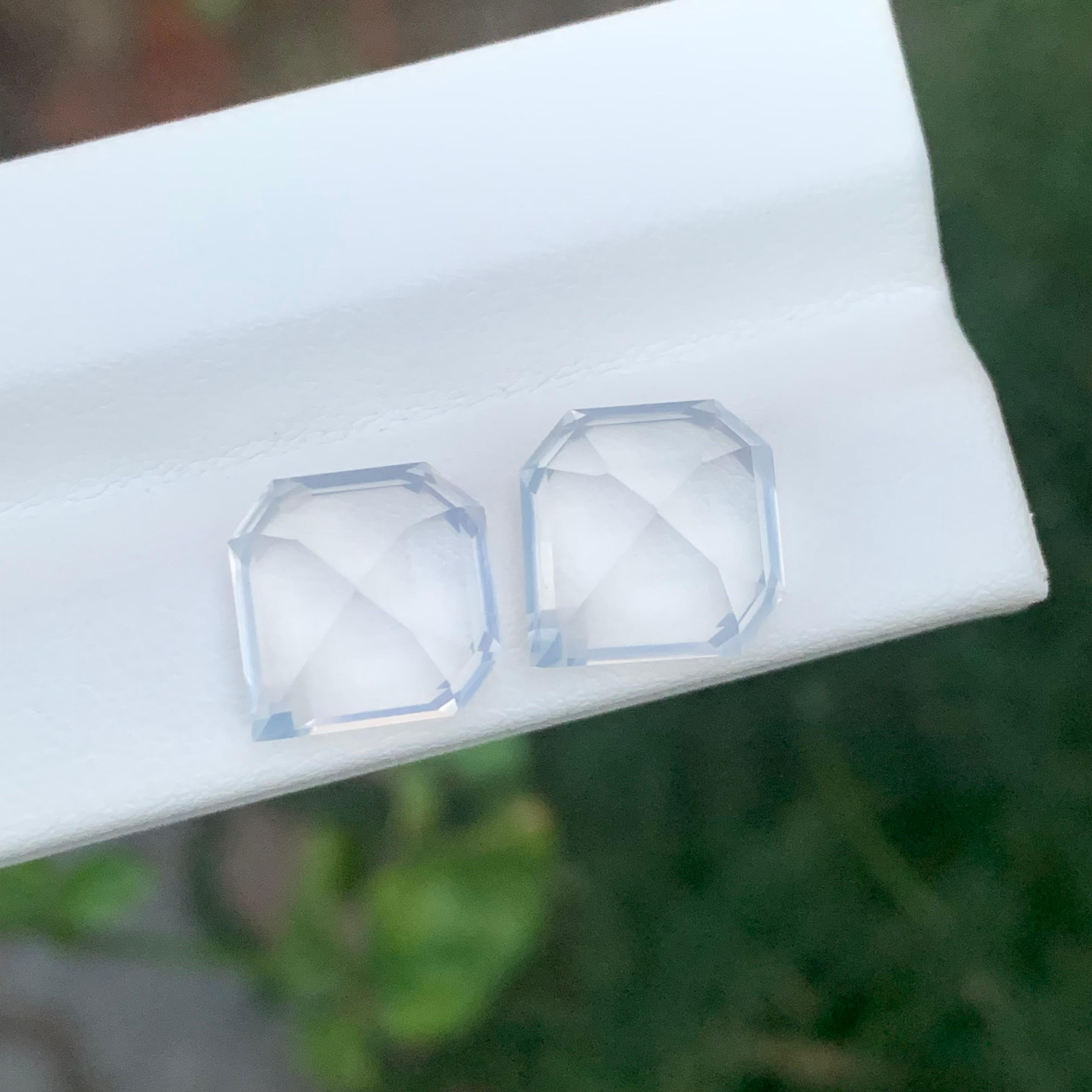 12.85 Carat Natural Loose Milky Quartz Pair Unique Asscher Cut Gemstone For Sale 1
