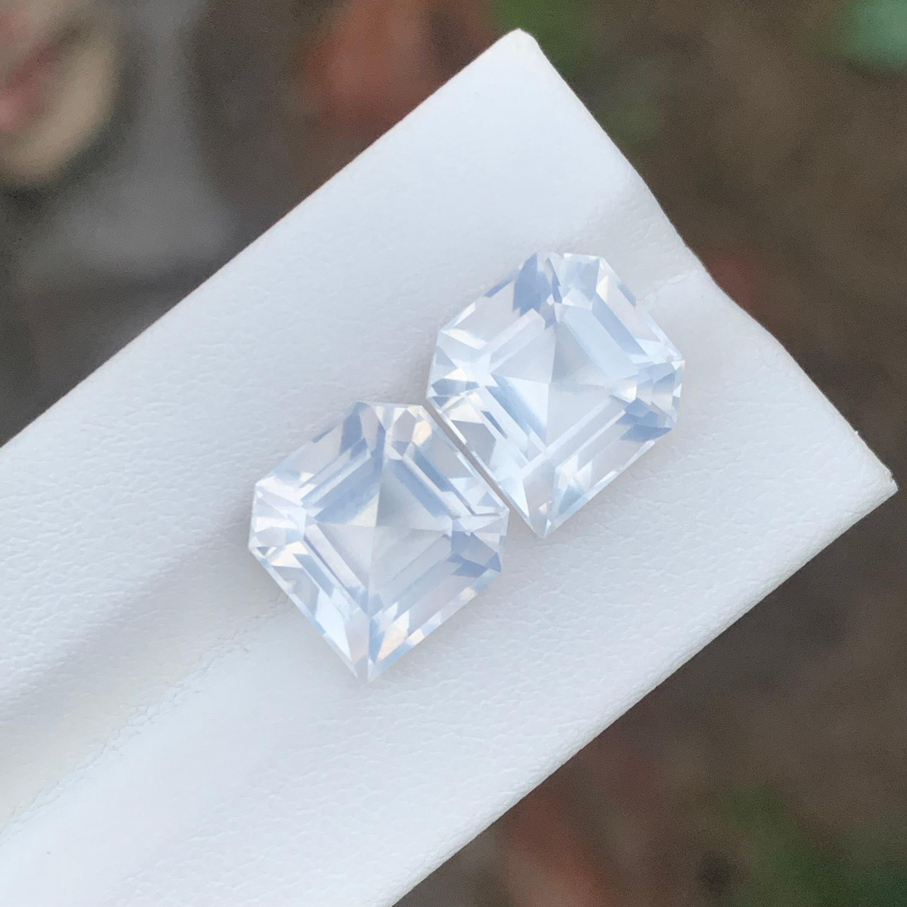 12.85 Carat Natural Loose Milky Quartz Pair Unique Asscher Cut Gemstone For Sale 2