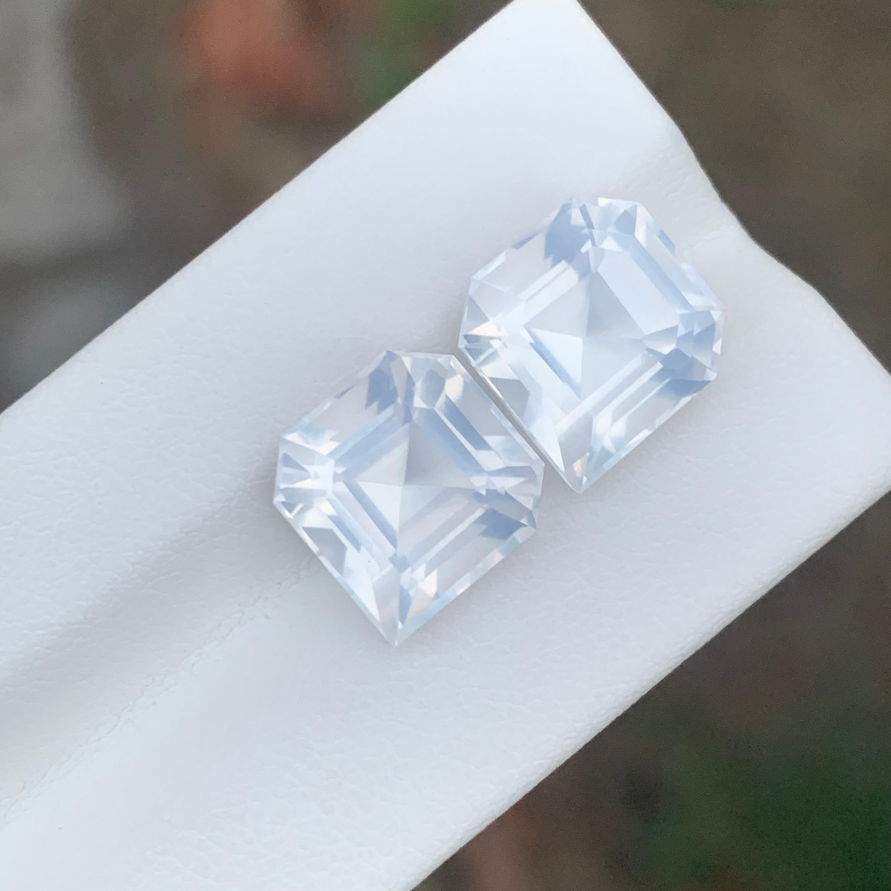 12.85 Carat Natural Loose Milky Quartz Pair Unique Asscher Cut Gemstone For Sale 3