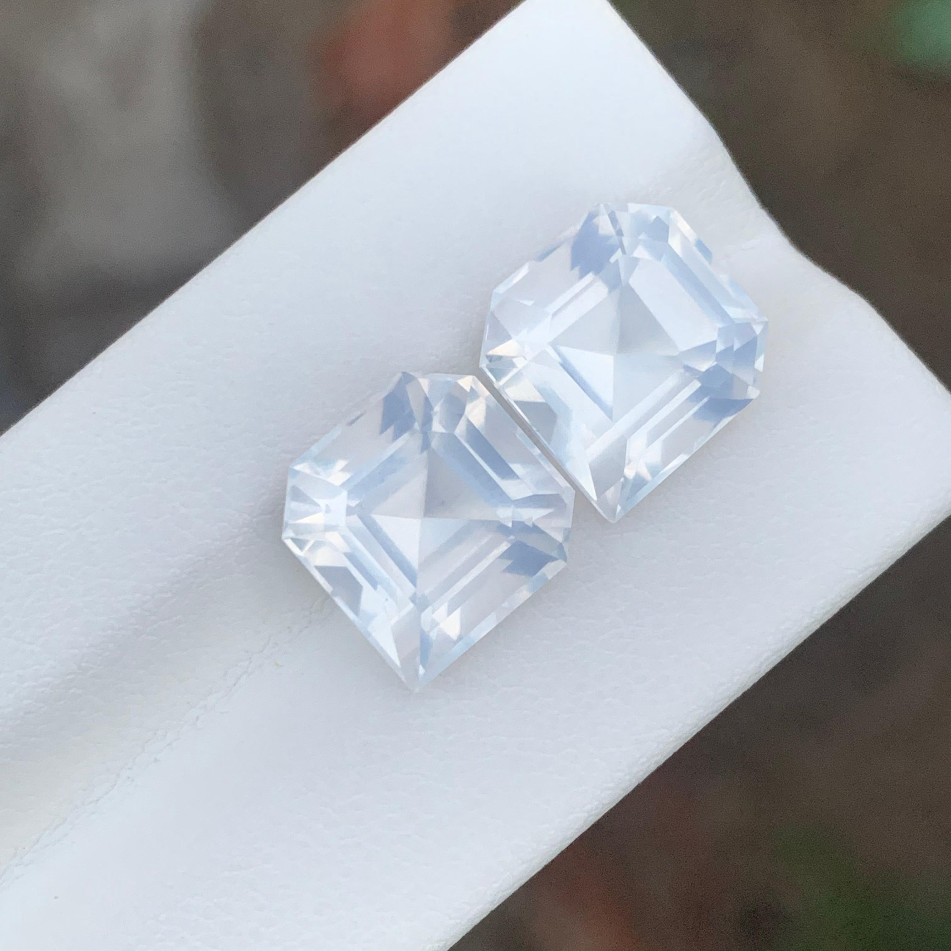 12.85 Carat Natural Loose Milky Quartz Pair Unique Asscher Cut Gemstone For Sale 4