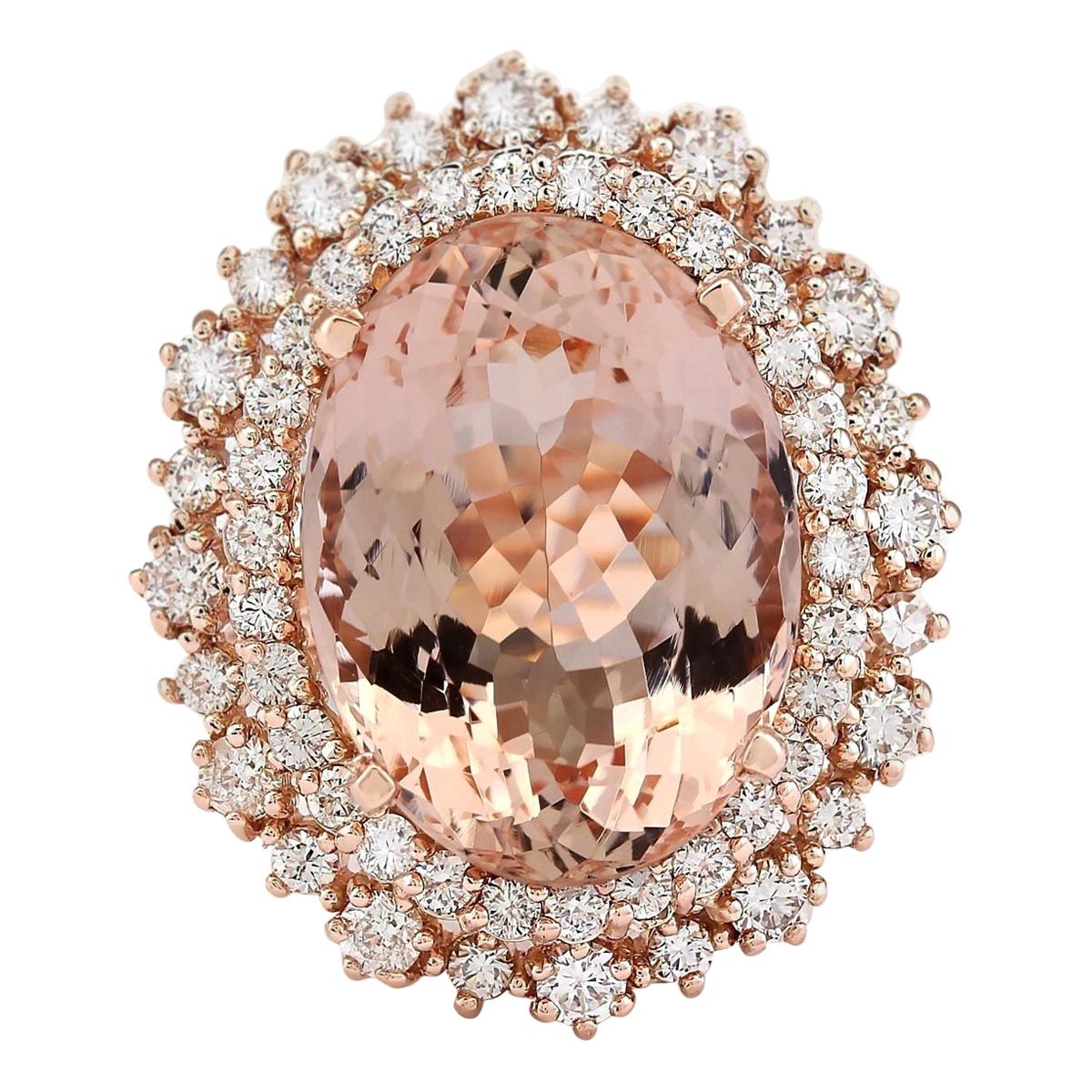 12.85 Carat Natural Morganite 18 Karat Rose Gold Diamond Ring