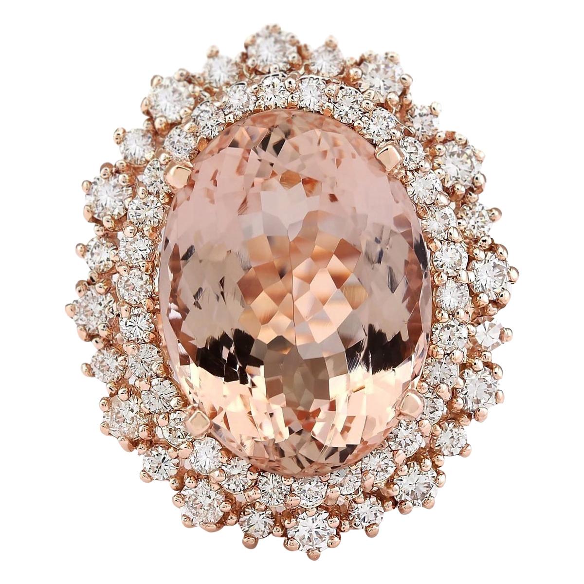 12.85 Carat Natural Morganite 18 Karat Rose Gold Diamond Ring