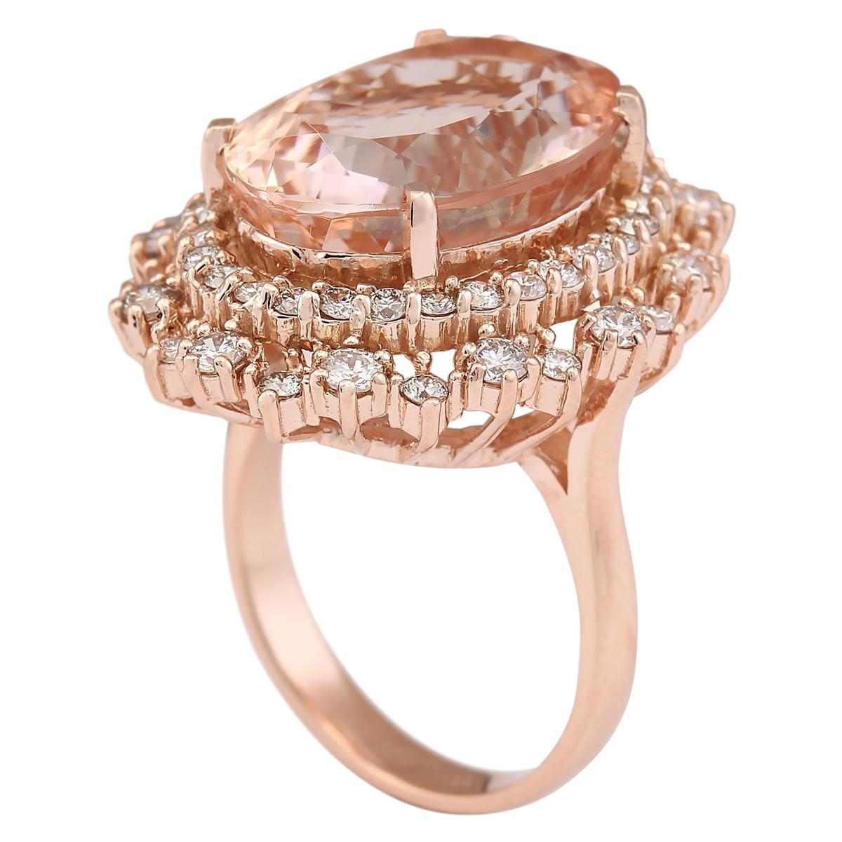 Oval Cut Natural Morganite 14 Karat Rose Gold Diamond Ring For Sale