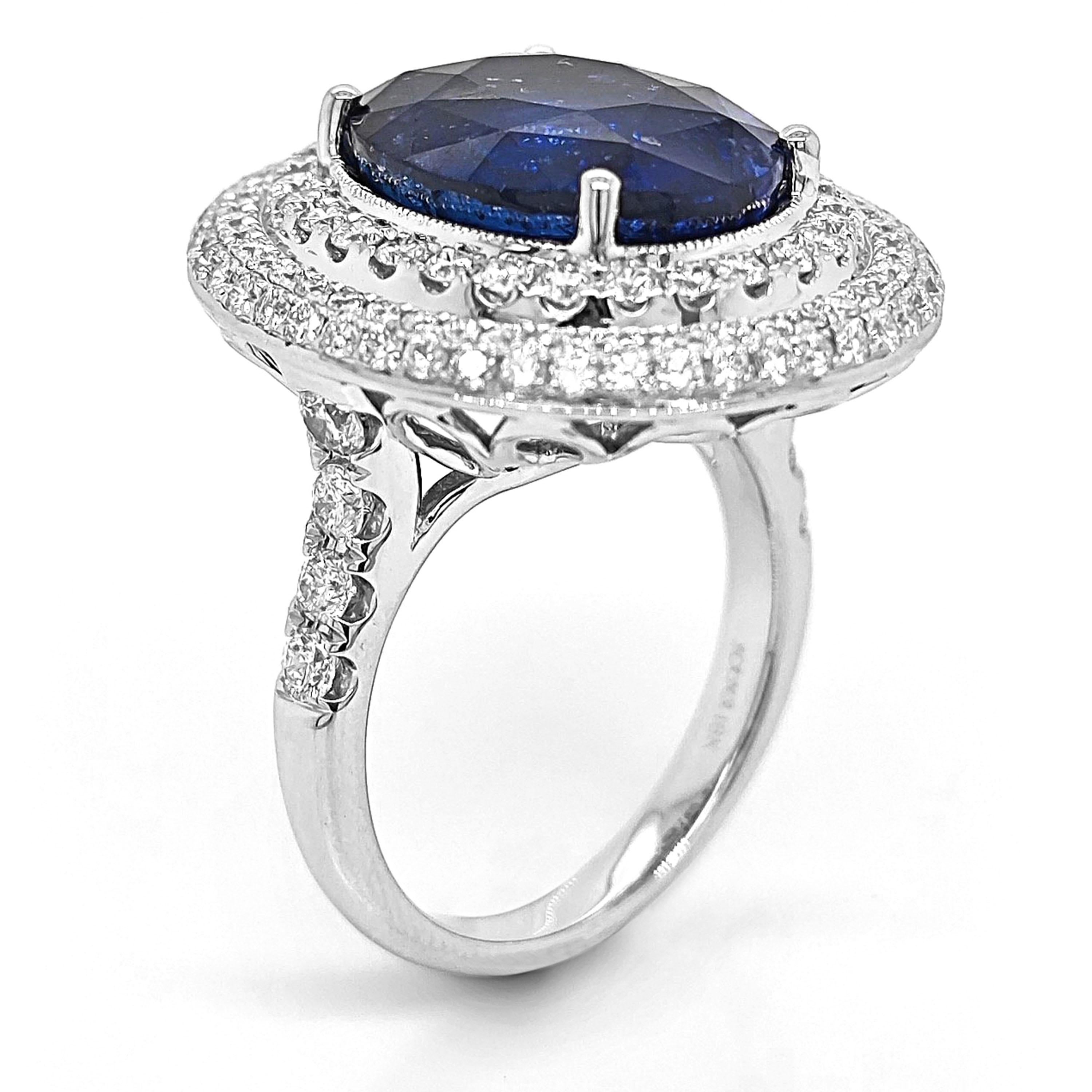 Anillo de oro blanco con zafiro y diamante blanco de 12.85 quilates Corte mixto en venta
