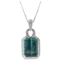 12.86 Carat Green Emerald & Diamond Pendant In 14k White Gold 