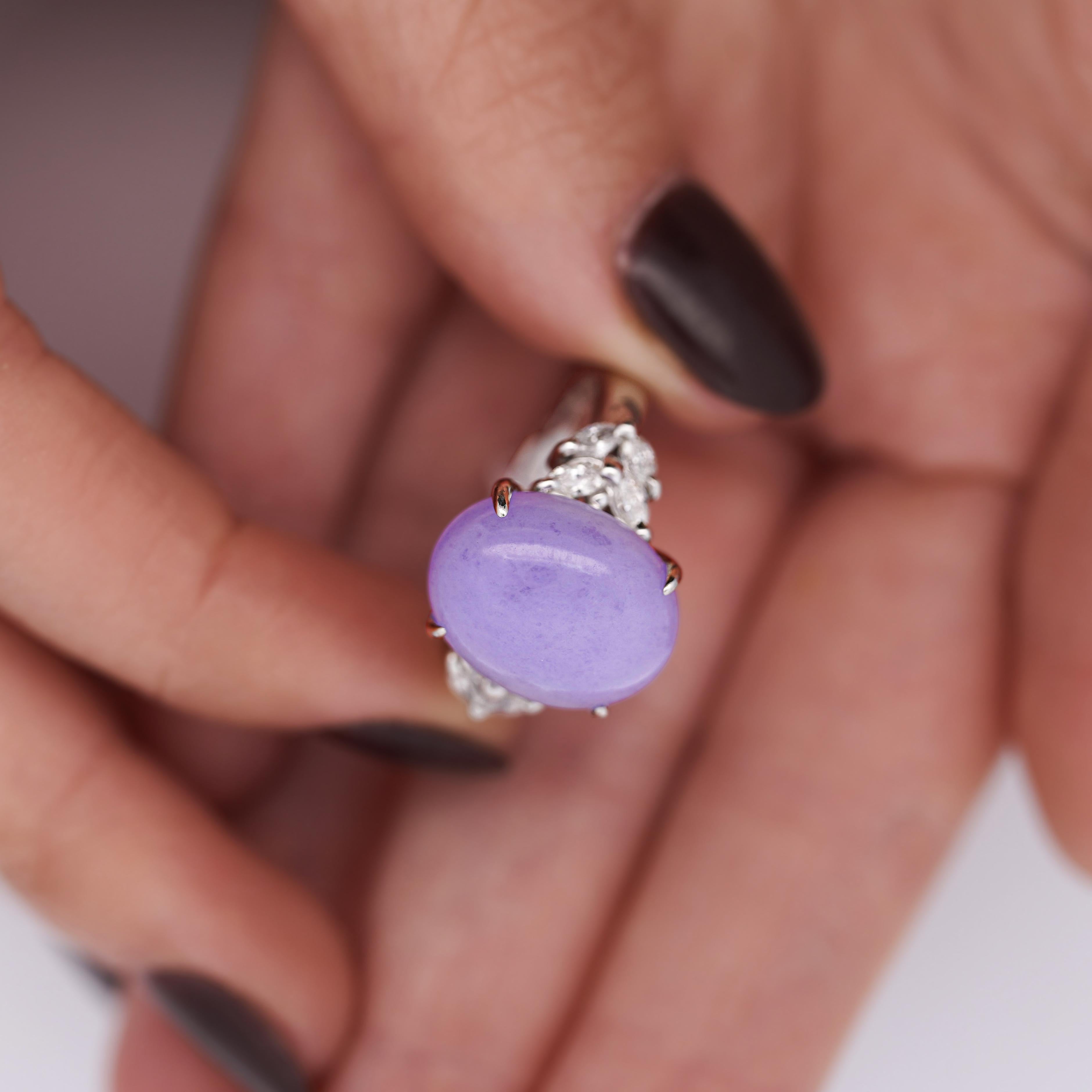 12.86 Carat Lavender A Jade & Diamond Platinum Cocktail Ring For Sale 4