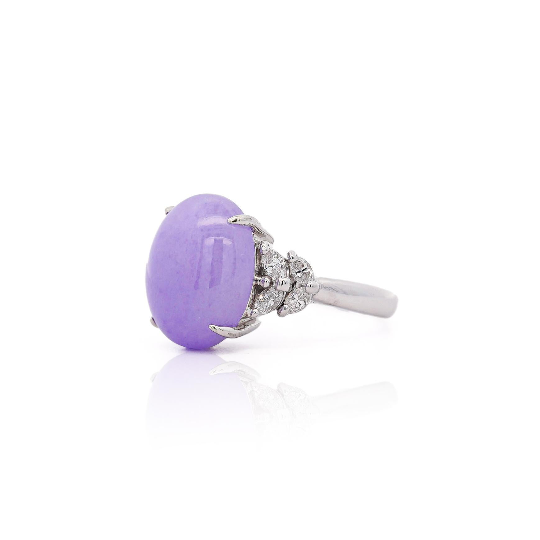 Cabochon 12.86 Carat Lavender A Jade & Diamond Platinum Cocktail Ring For Sale