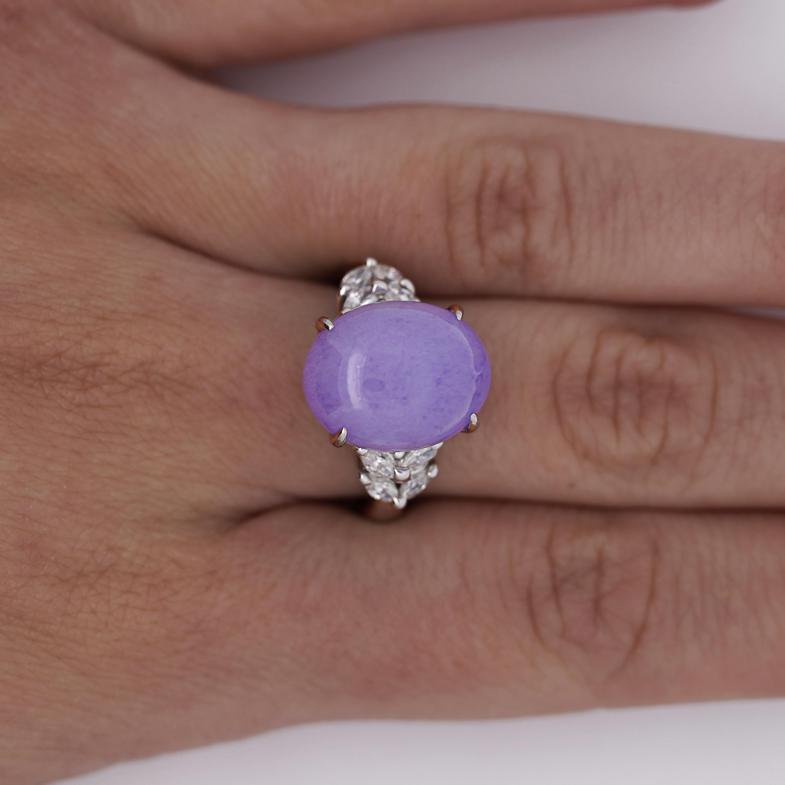 12.86 Carat Lavender A Jade & Diamond Platinum Cocktail Ring In New Condition For Sale In Miami, FL