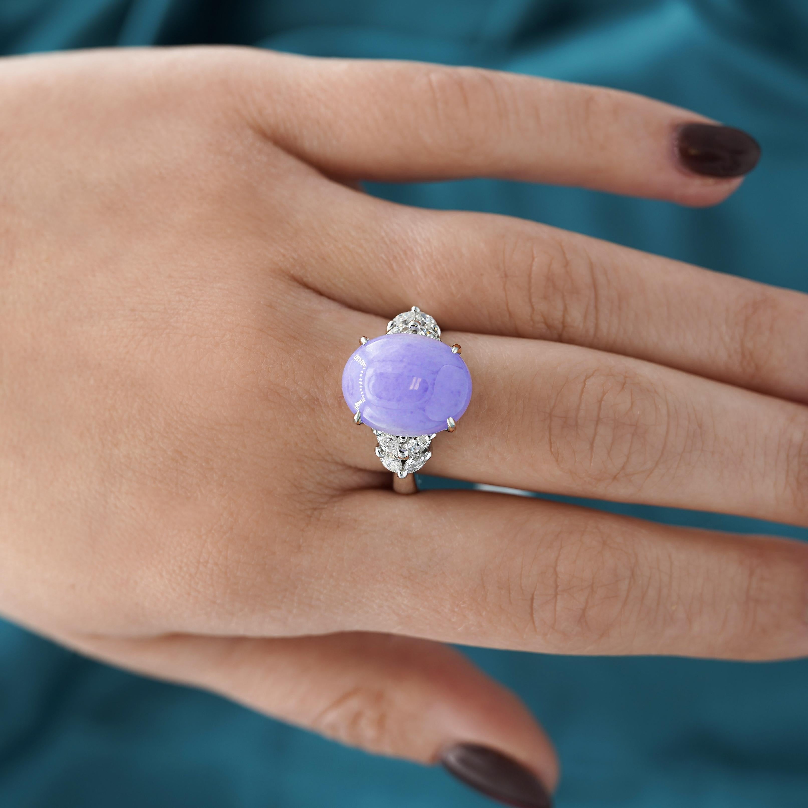 12.86 Carat Lavender A Jade & Diamond Platinum Cocktail Ring For Sale 1