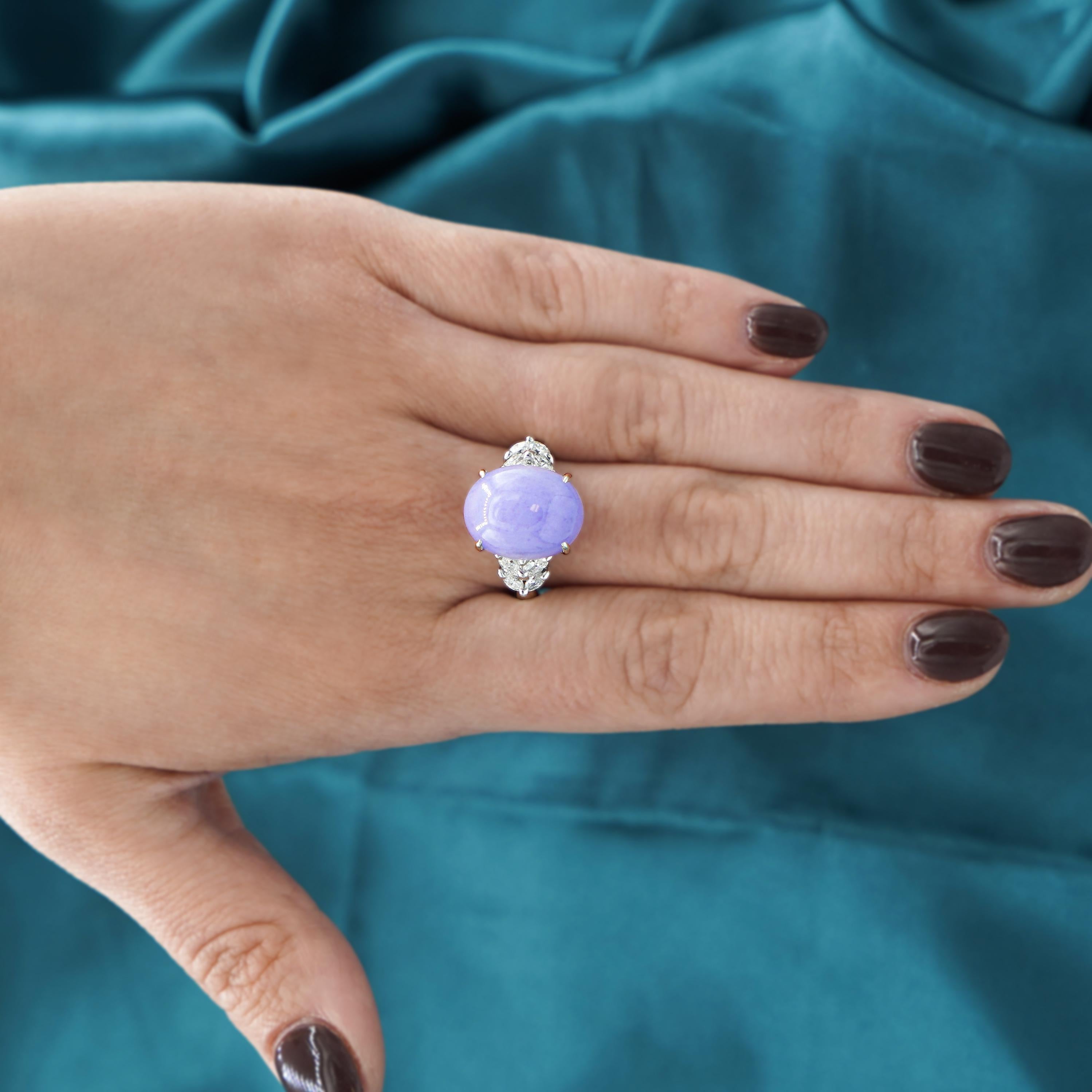 12.86 Carat Lavender A Jade & Diamond Platinum Cocktail Ring For Sale 2