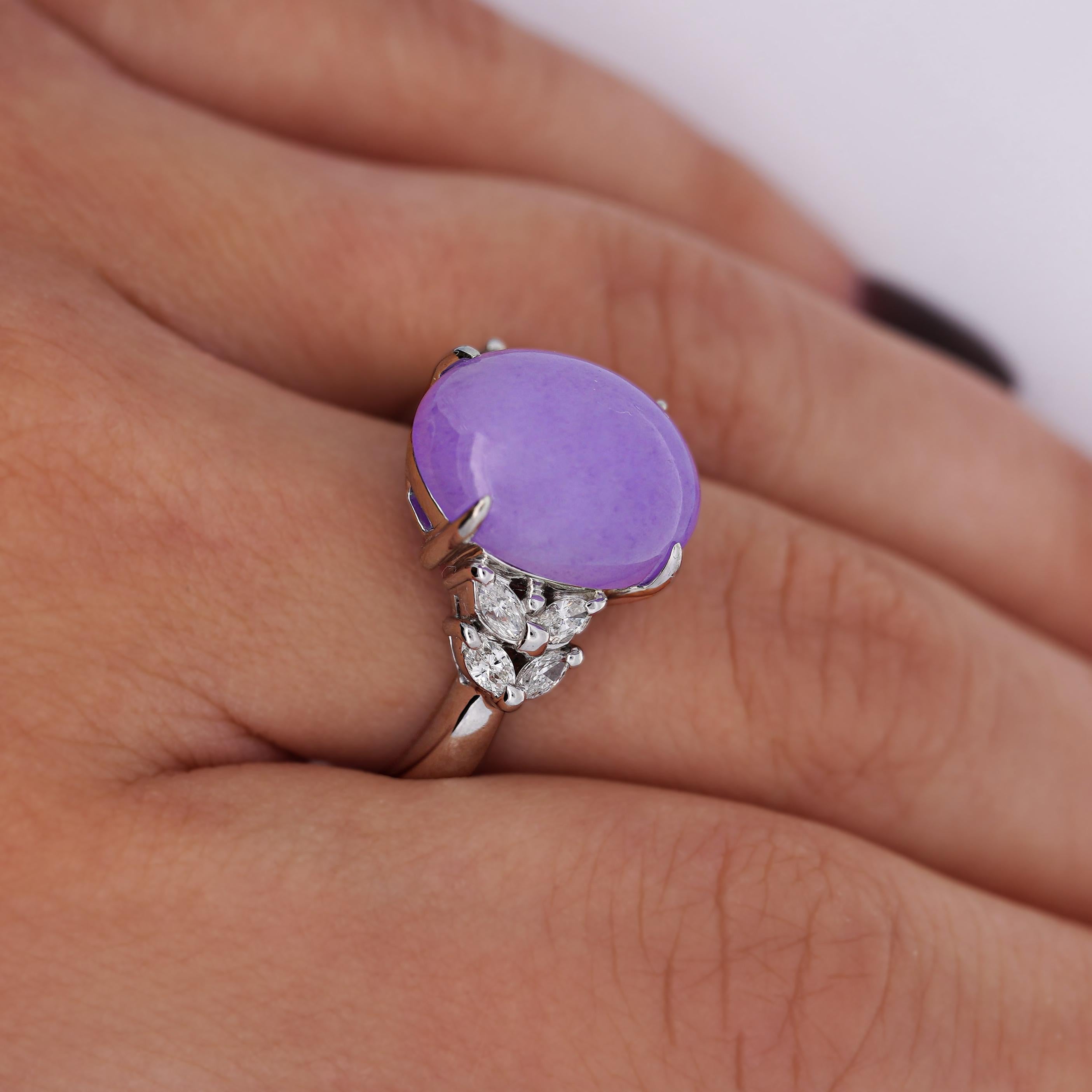 12.86 Carat Lavender A Jade & Diamond Platinum Cocktail Ring For Sale 3