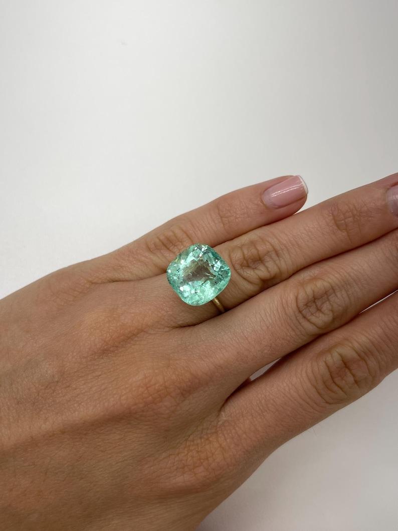 12.86 Carat Natural Cushion Colombian Emerald - 14.5x14mm Loose Gemstone For Sale 3