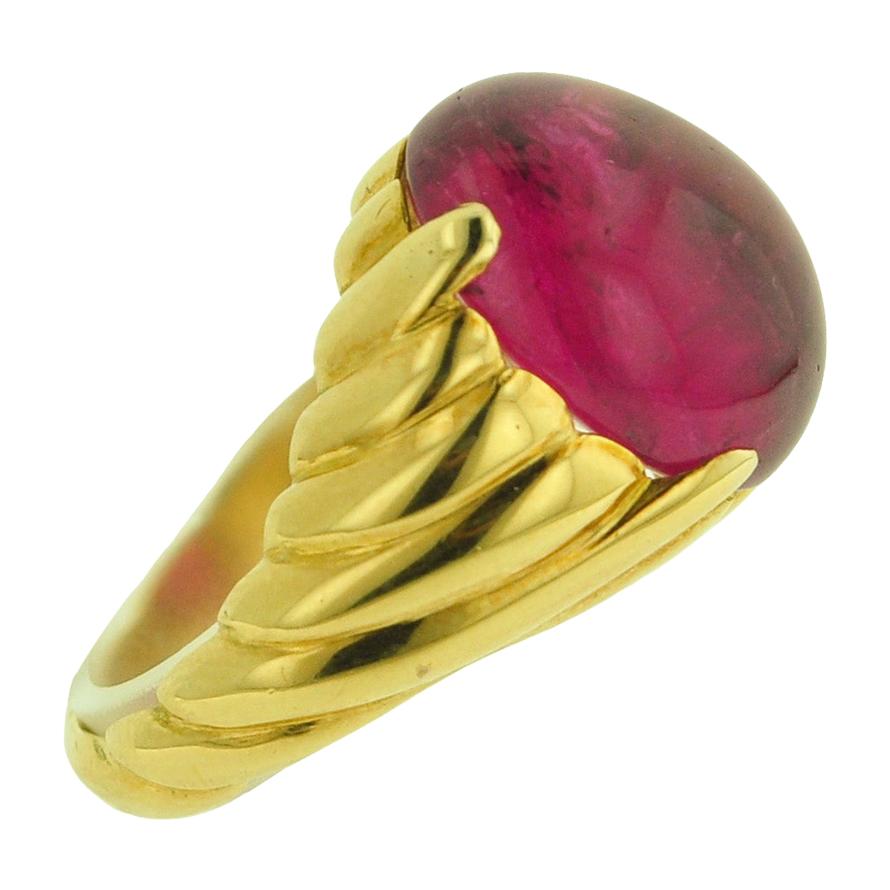 12.87 Carat Rubellite Yellow Gold Ring For Sale