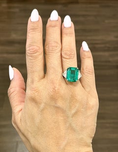 12.87 ct GIA Certified Natural Zambian Emerald & Diamond Ring
