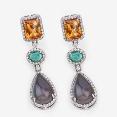 12.88 Carat Genuine Multi Gemstones .925 Sterling Silver Dangle Earrings