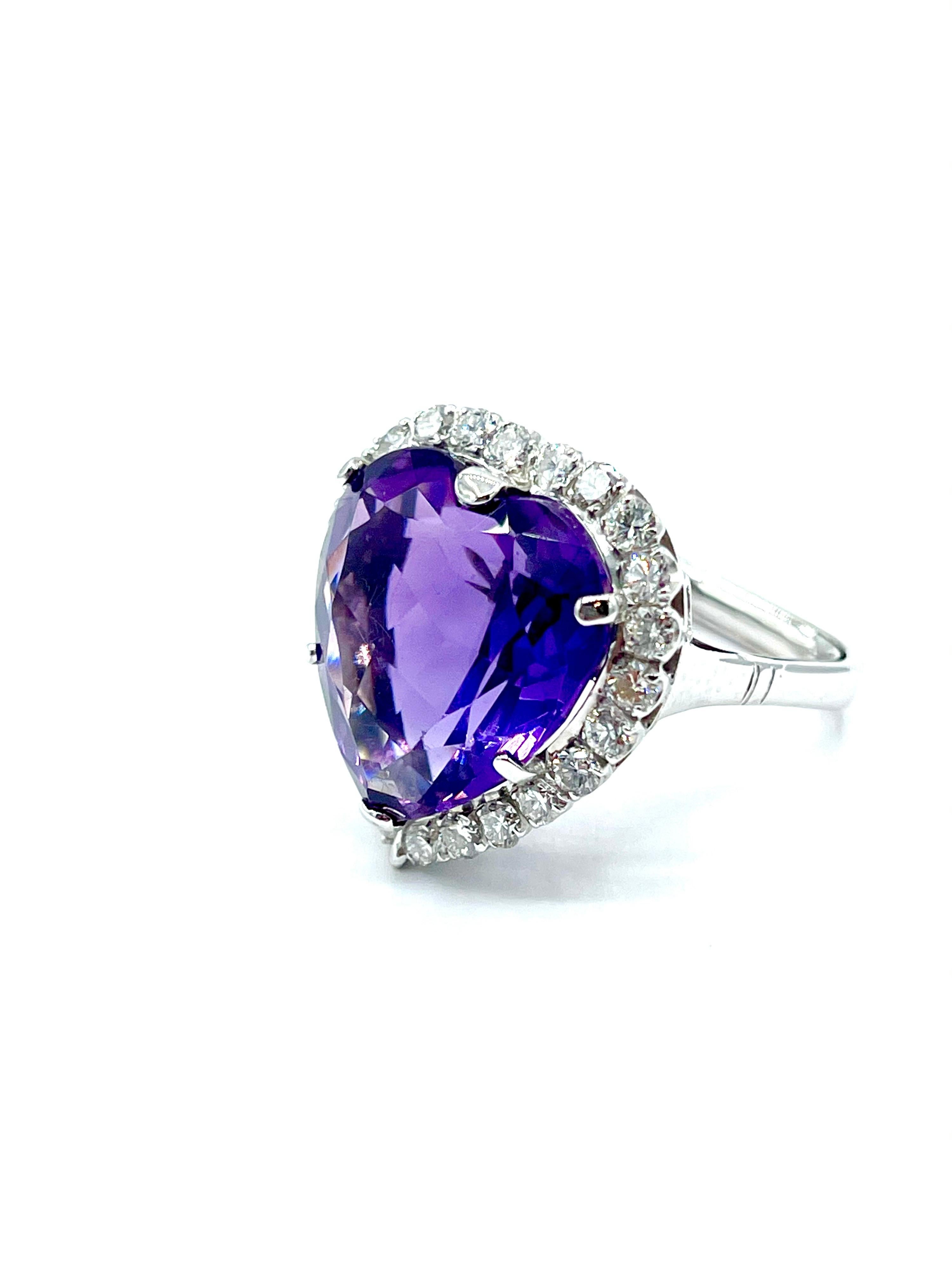 Heart Cut 12.88 Carat Heart Shape Amethyst and Diamond Ring For Sale
