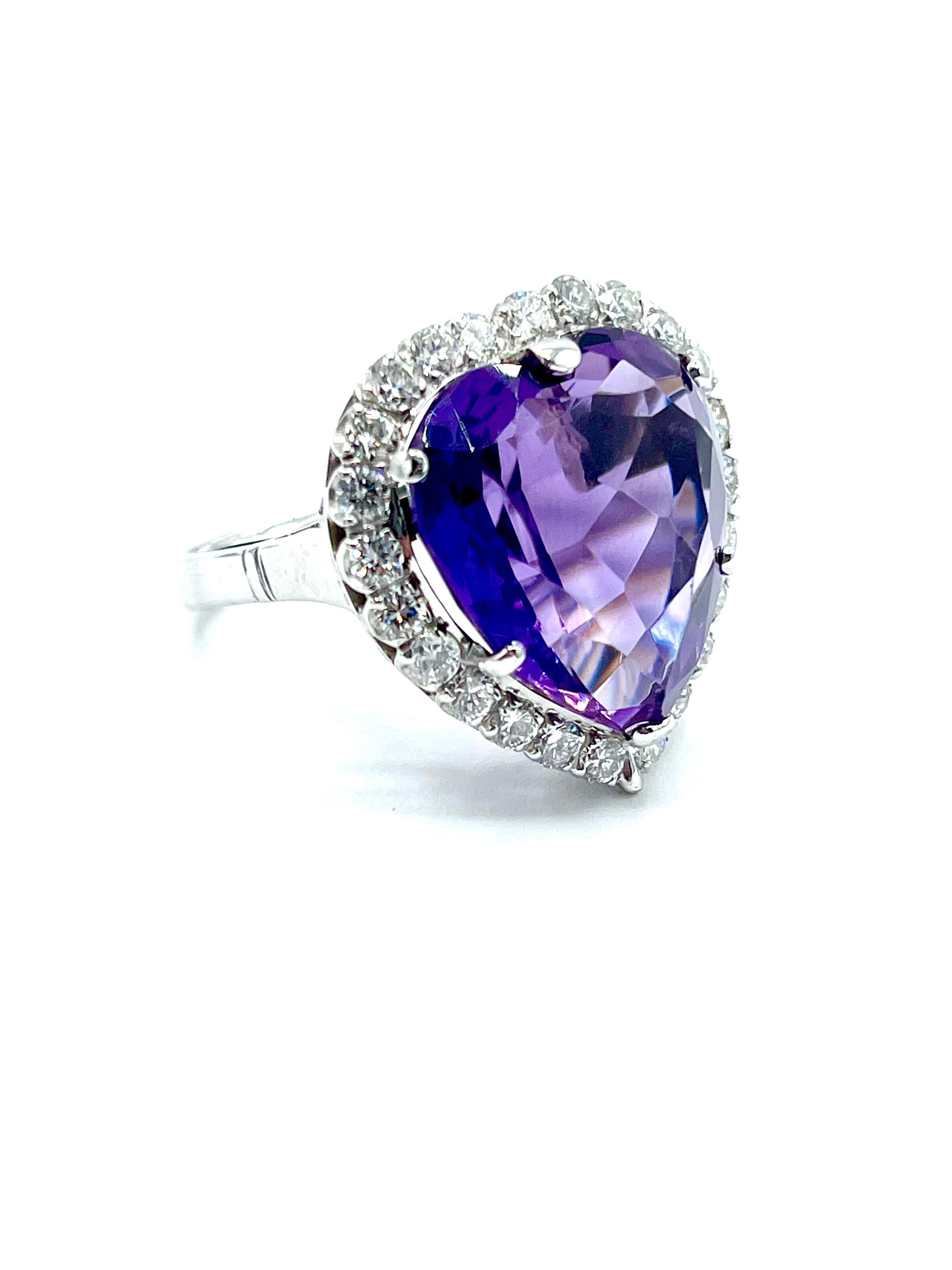 Heart Cut 12.88 Carat Heart Shape Amethyst and Diamond Ring For Sale