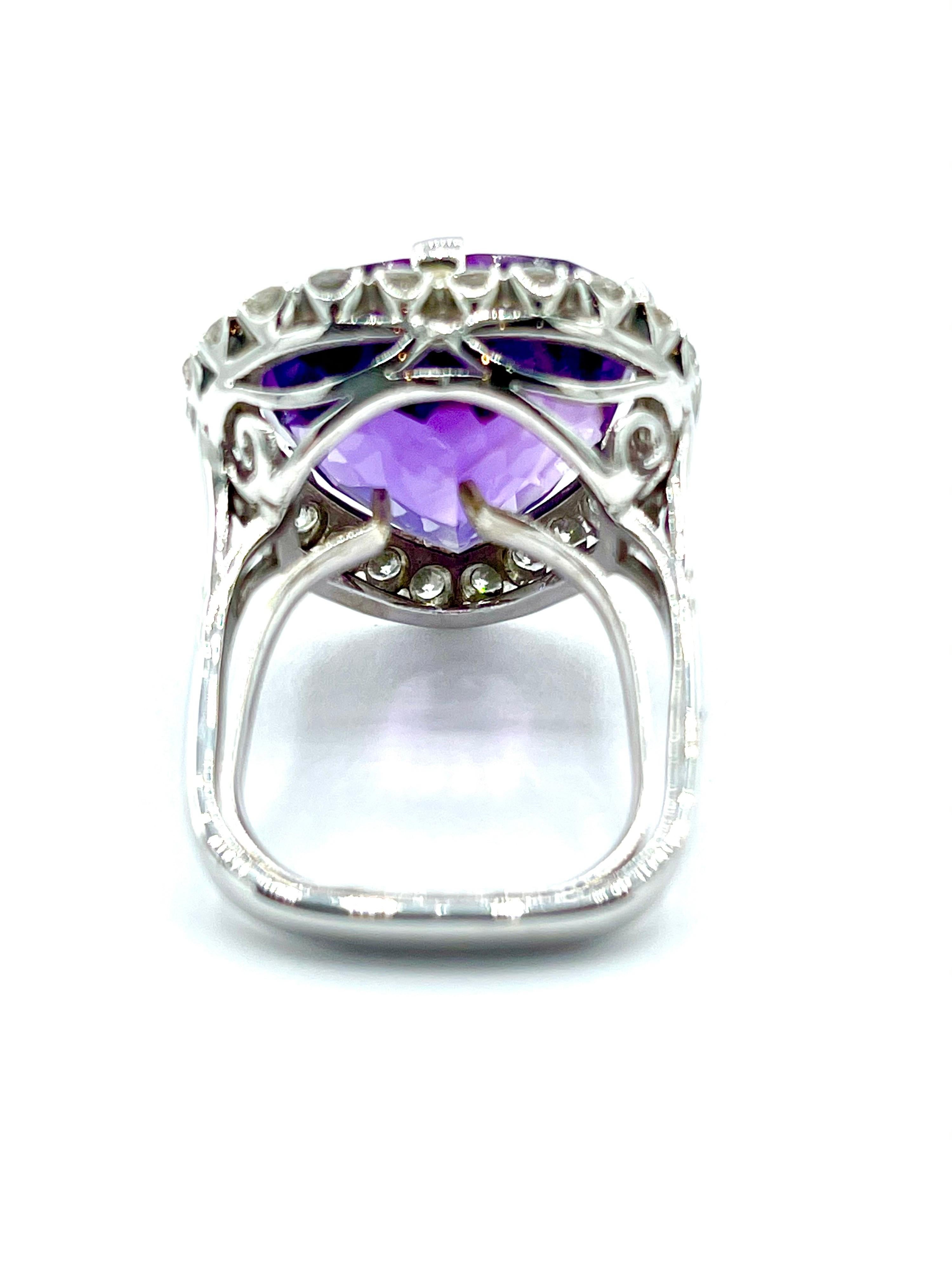 Women's or Men's 12.88 Carat Heart Shape Amethyst and Diamond Ring For Sale