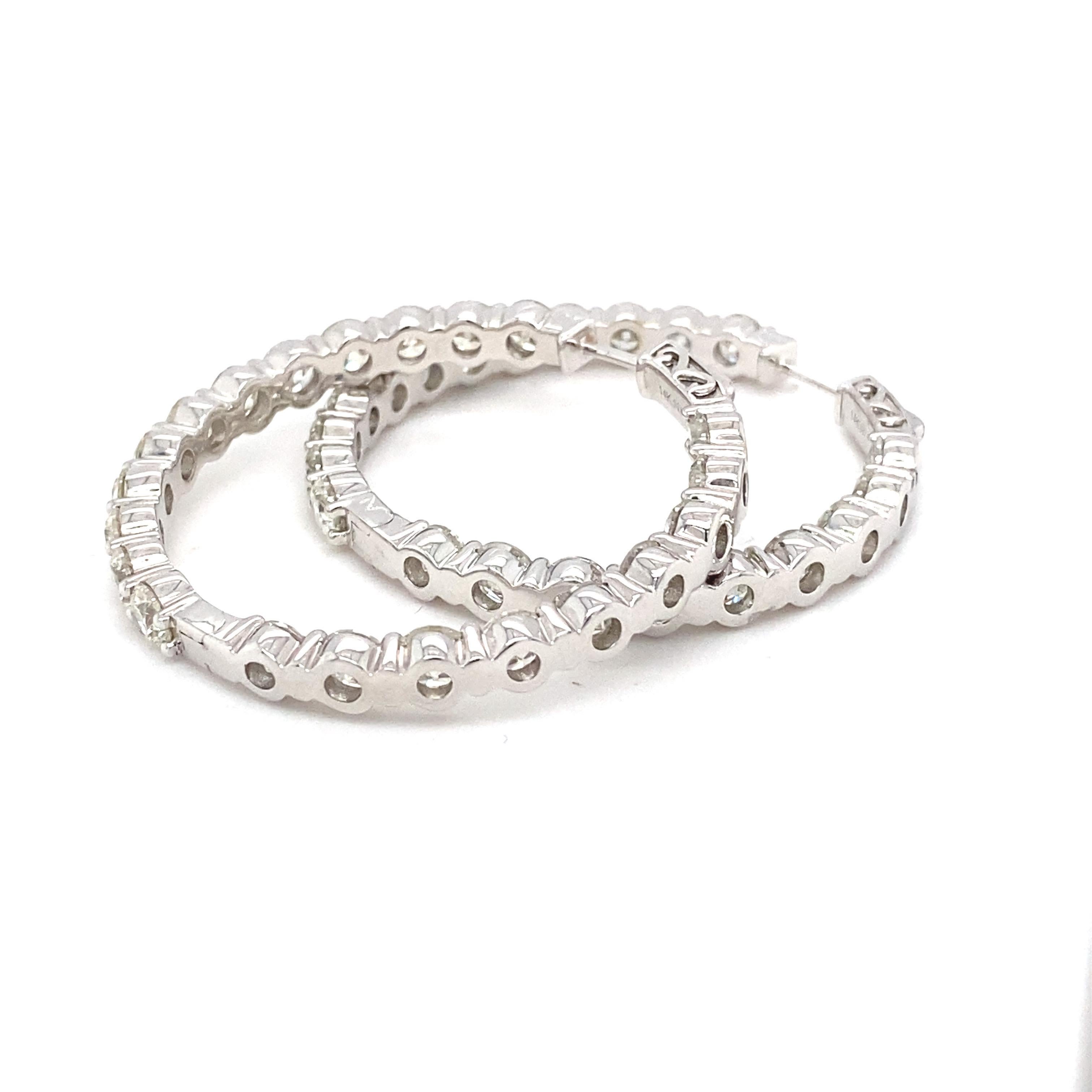 12.88 Carat White Diamond White Gold Hoop Earrings For Sale 4